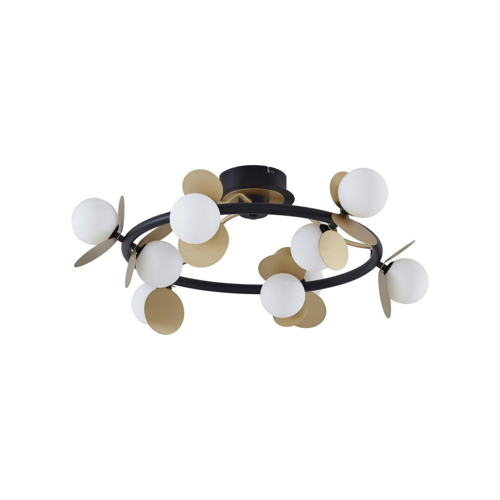 LED taklampe Pallo 9-lys glass svart/gull dimbar detalj av glaskule