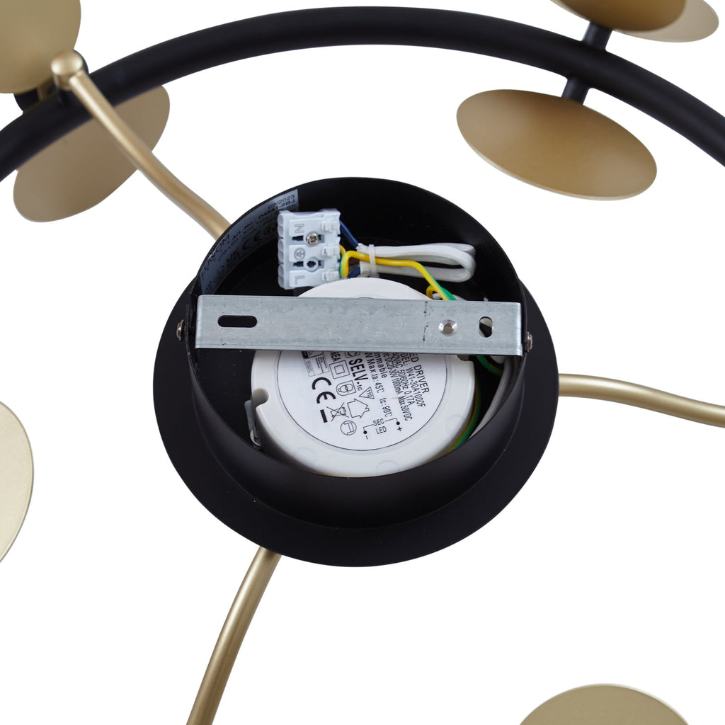 LED taklampe Pallo 9-lys glass svart/gull dimbar oversikt fra siden