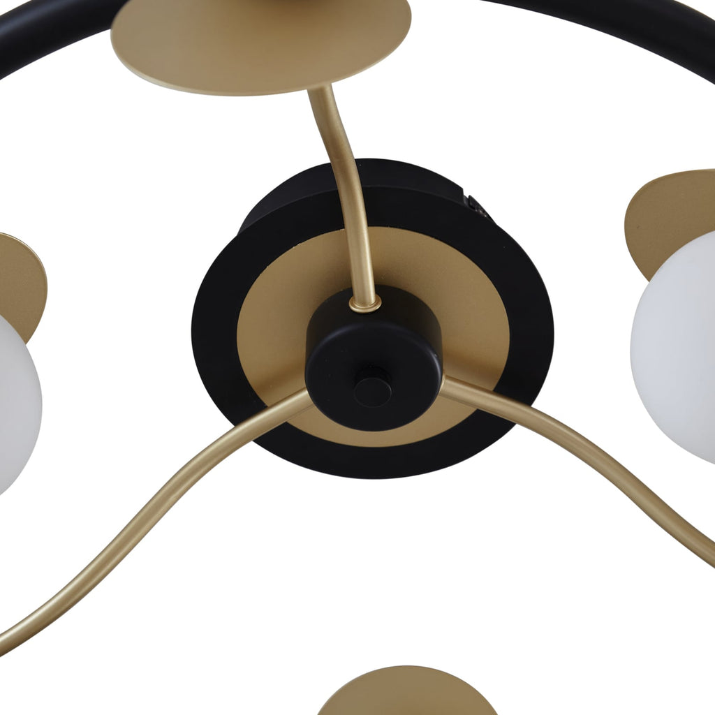 LED taklampe Pallo 9-lys glass svart/gull dimbar detalj av dimmer