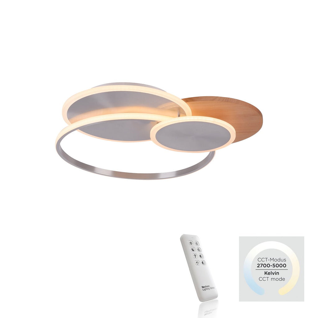 Nærbilde av aluminium og plast på LED taklampe Palma CCT dimbar med fjernkontroll 65 cm