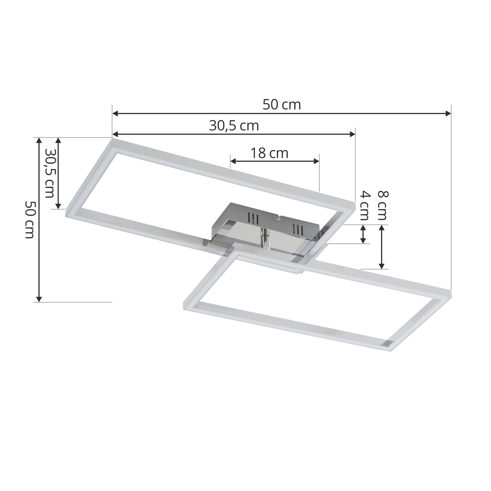 LED taklampe Panja 2-lys dimbar krom 66,5 cm montert i rom