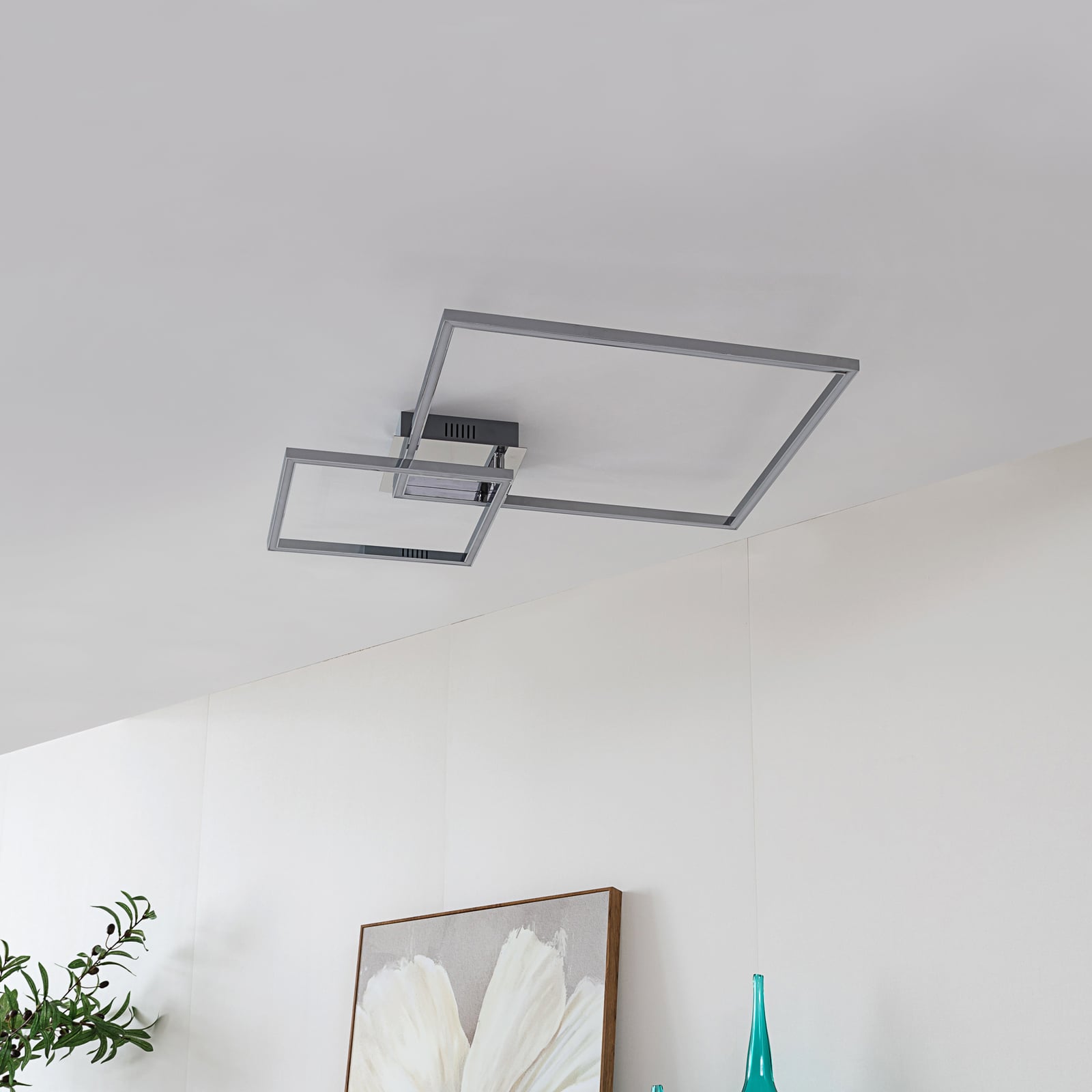 Bakside av LED taklampe Panja dimbar krom 67 cm varmhvit