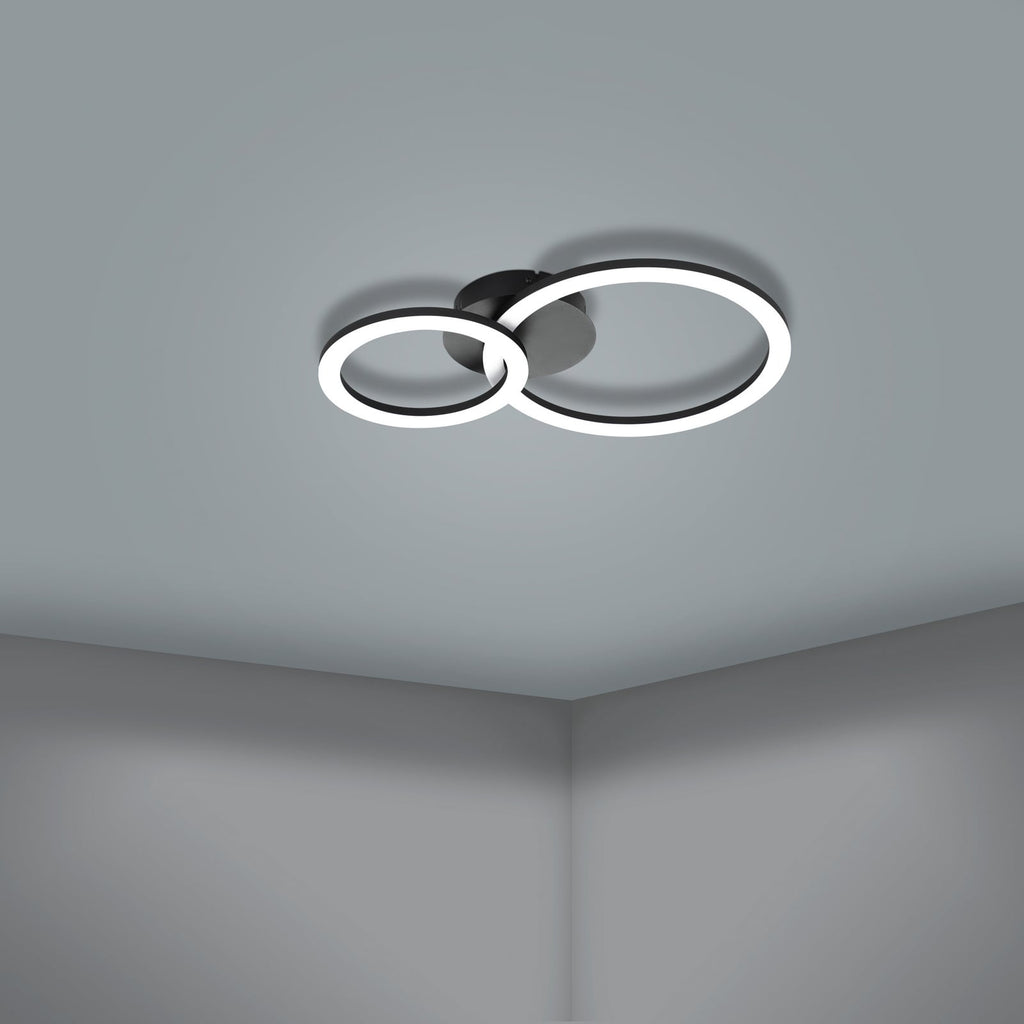 LED-taklampe Parrapos-Z 2-lys Zigbee dimbar CCT svart med app-styring