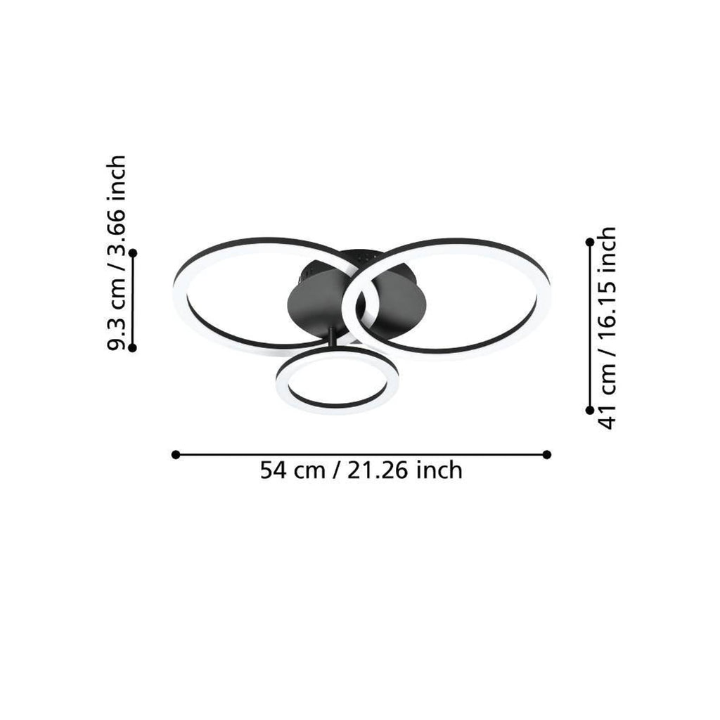 LED taklampe Parrapos-Z 3-ringer dimbar CCT 33W montert i rom