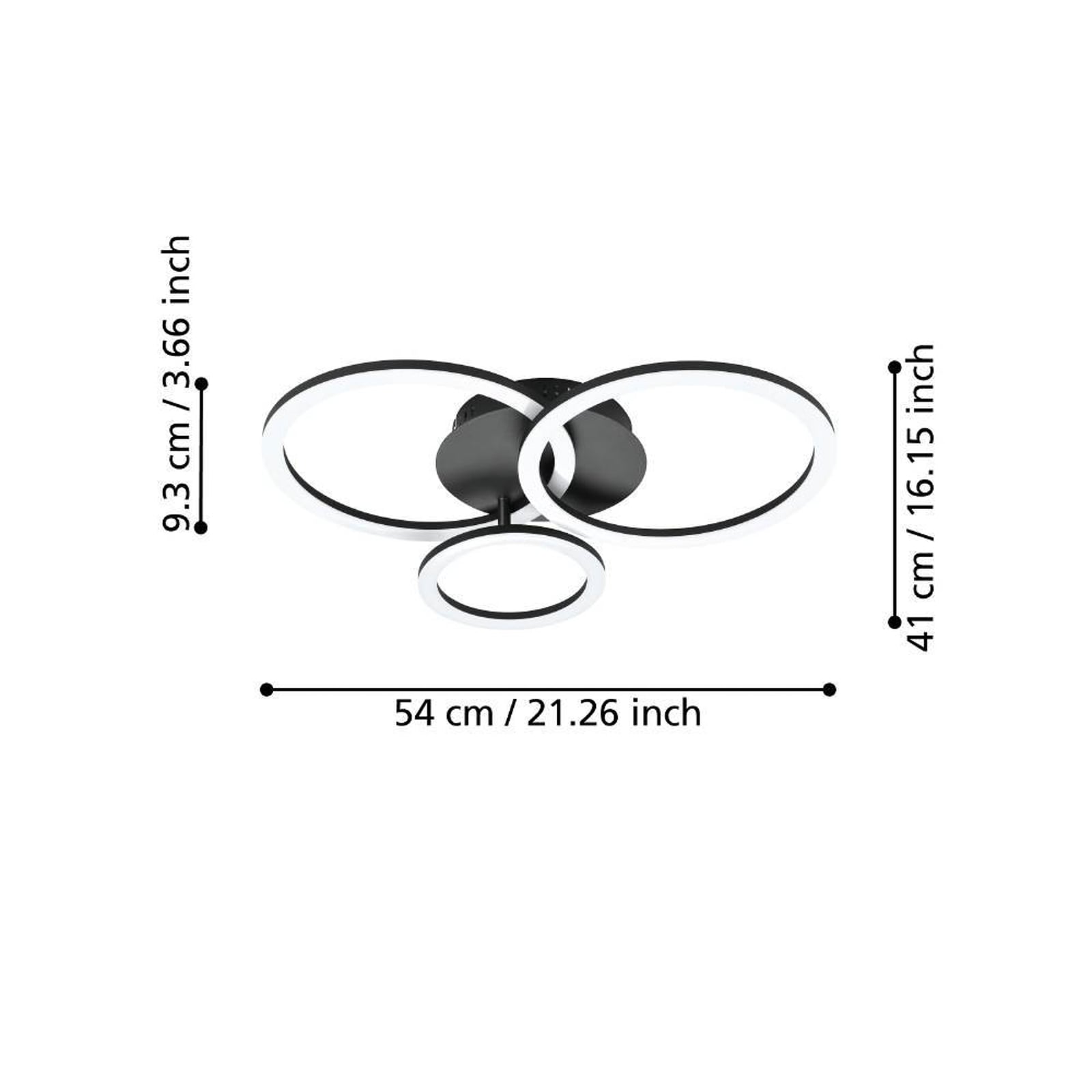 LED taklampe Parrapos-Z 3-ringer dimbar CCT 33W montert i rom