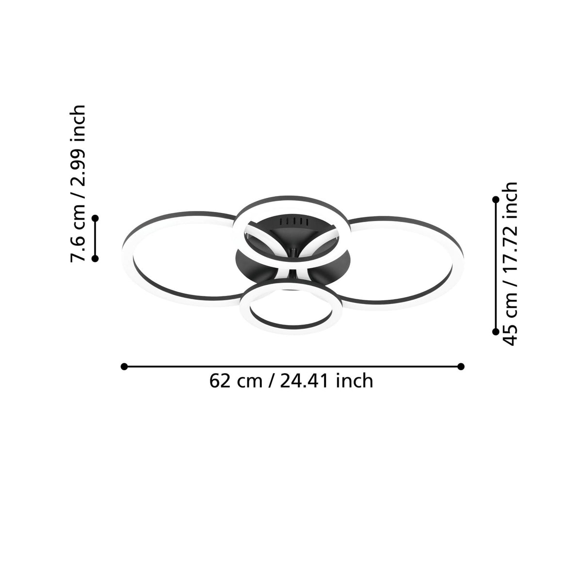 Detalj av LED taklampe Parrapos-Z 4-lys smart CCT 62 cm svart
