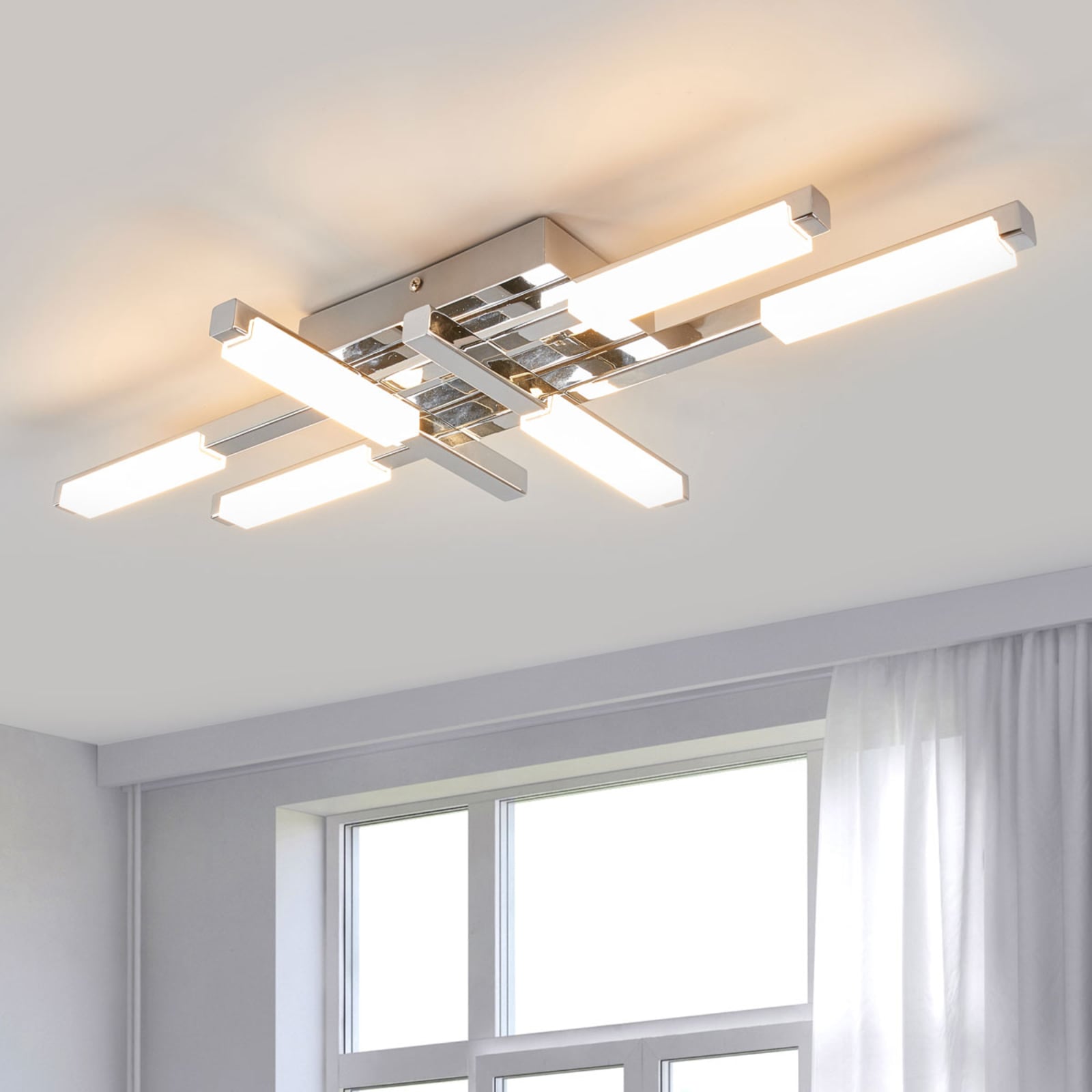 LED taklampe Patrik 6-lys krom akryl 62 cm IP44 forfra