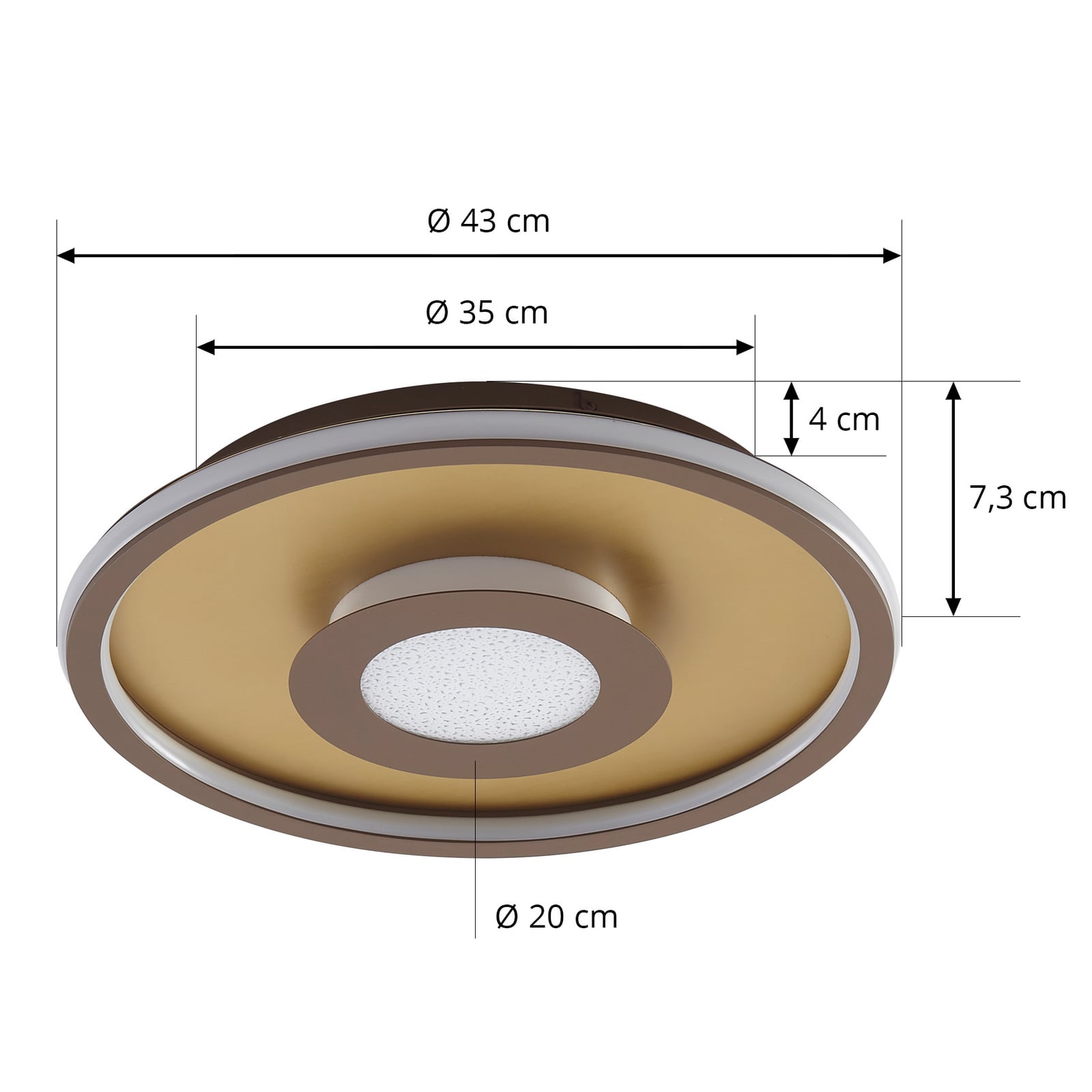 Detalj av LED taklampe Pekela rund dimbar Ø43 cm gull