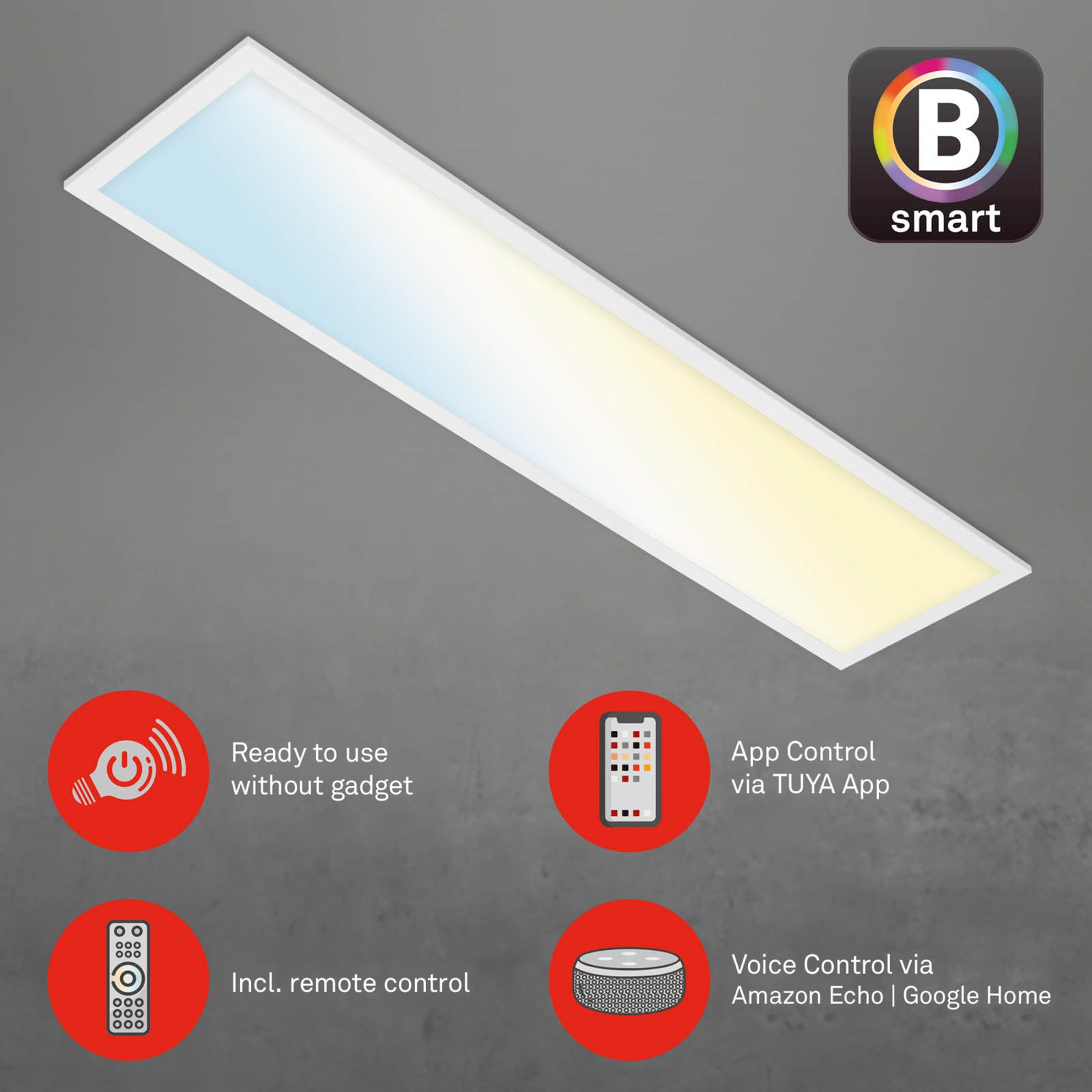 LED-taklampe Piatto S dimbar CCT med fjernkontroll med app-styring