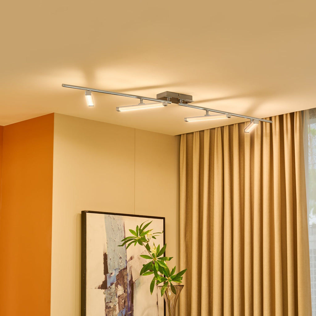 LED taklampe Pilou 4-lys dimbar krom 128 cm forfra
