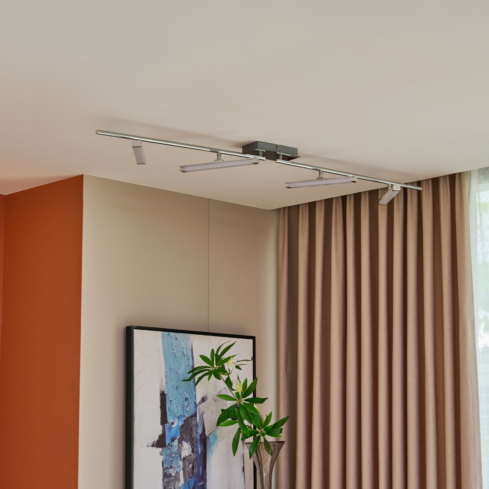 LED taklampe Pilou 4-lys dimbar krom 128 cm bakside