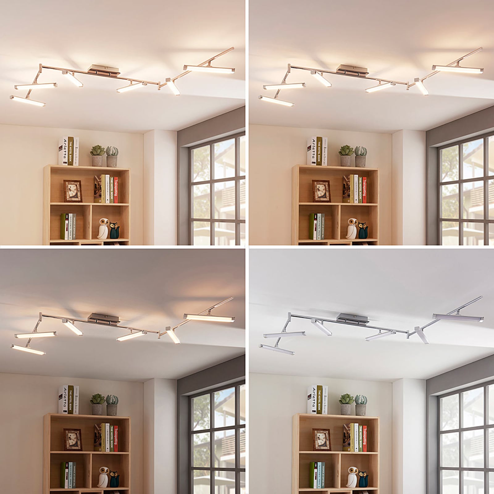 LED taklampe Pilou 6-lys dimbar krom 192,5 cm montert i stue
