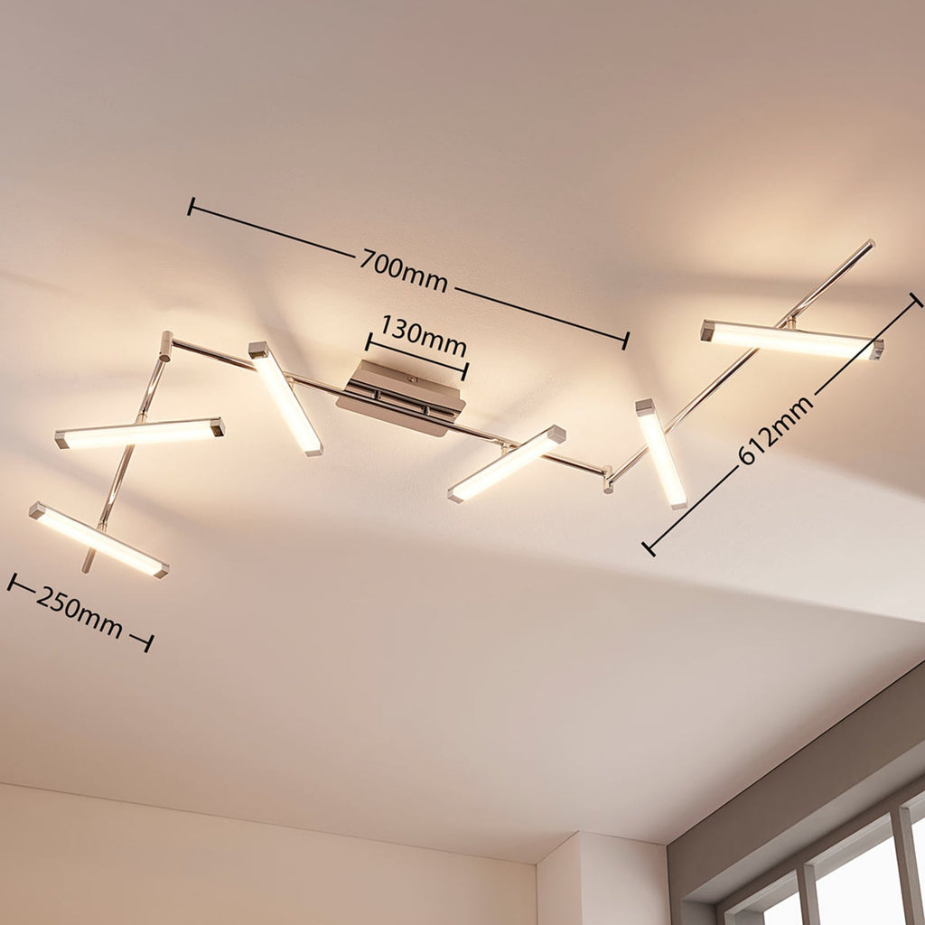 LED taklampe Pilou 6-lys dimbar krom 192,5 cm nærbilde av LED-lys