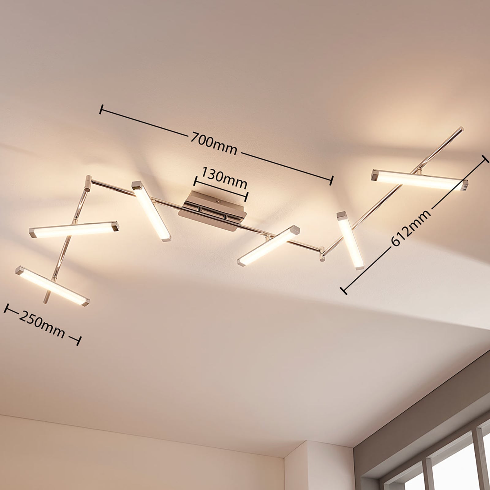 LED taklampe Pilou 6-lys dimbar krom 192,5 cm nærbilde av LED-lys