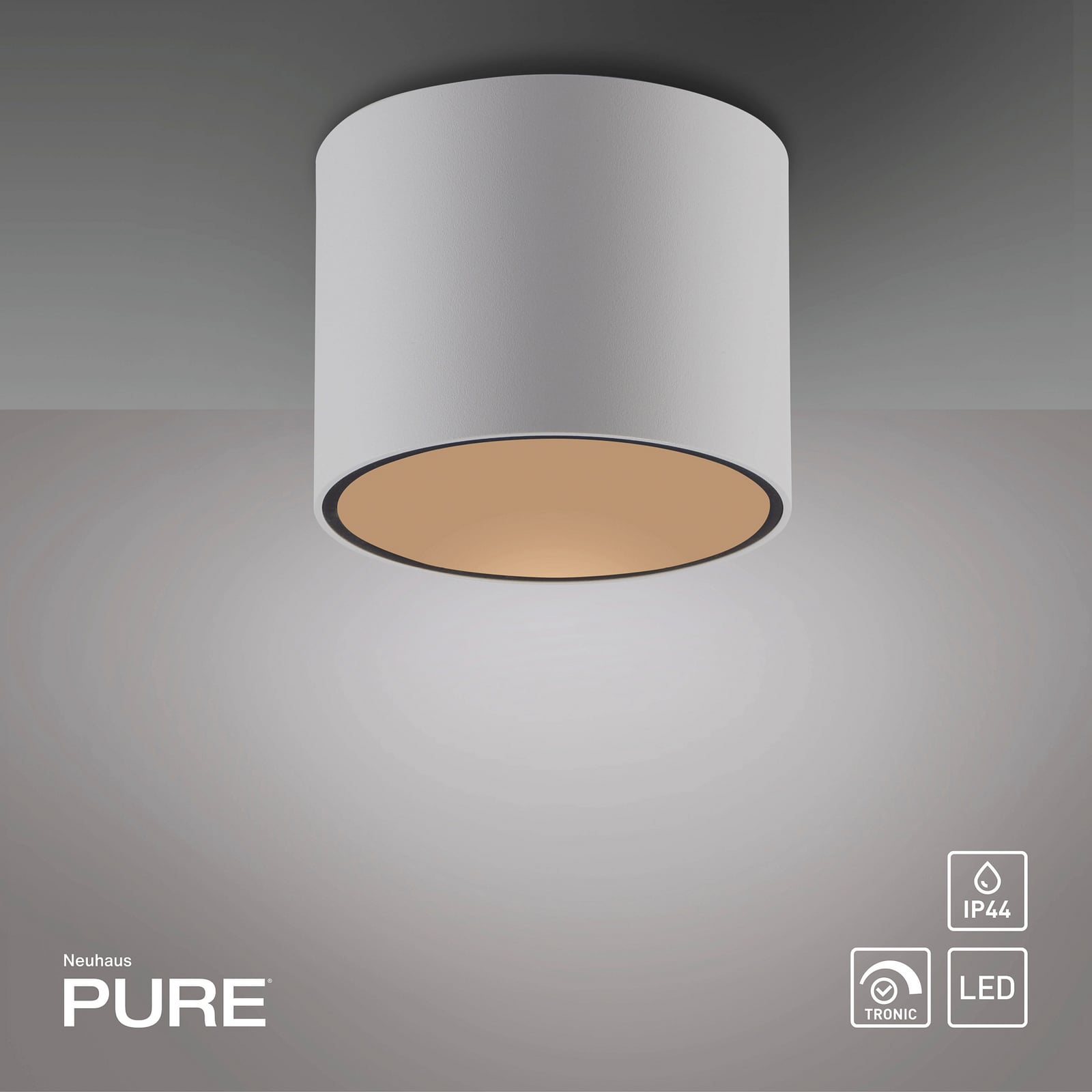 LED taklampe Point dimbar hvit Ø11 cm IP44 15W PURE sideprofil