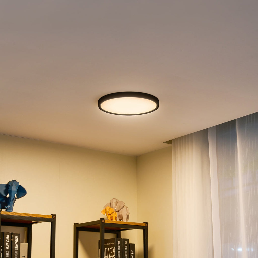 LED taklampe Pravin dimbar svart Ø30 cm 17W varmhvit forfra