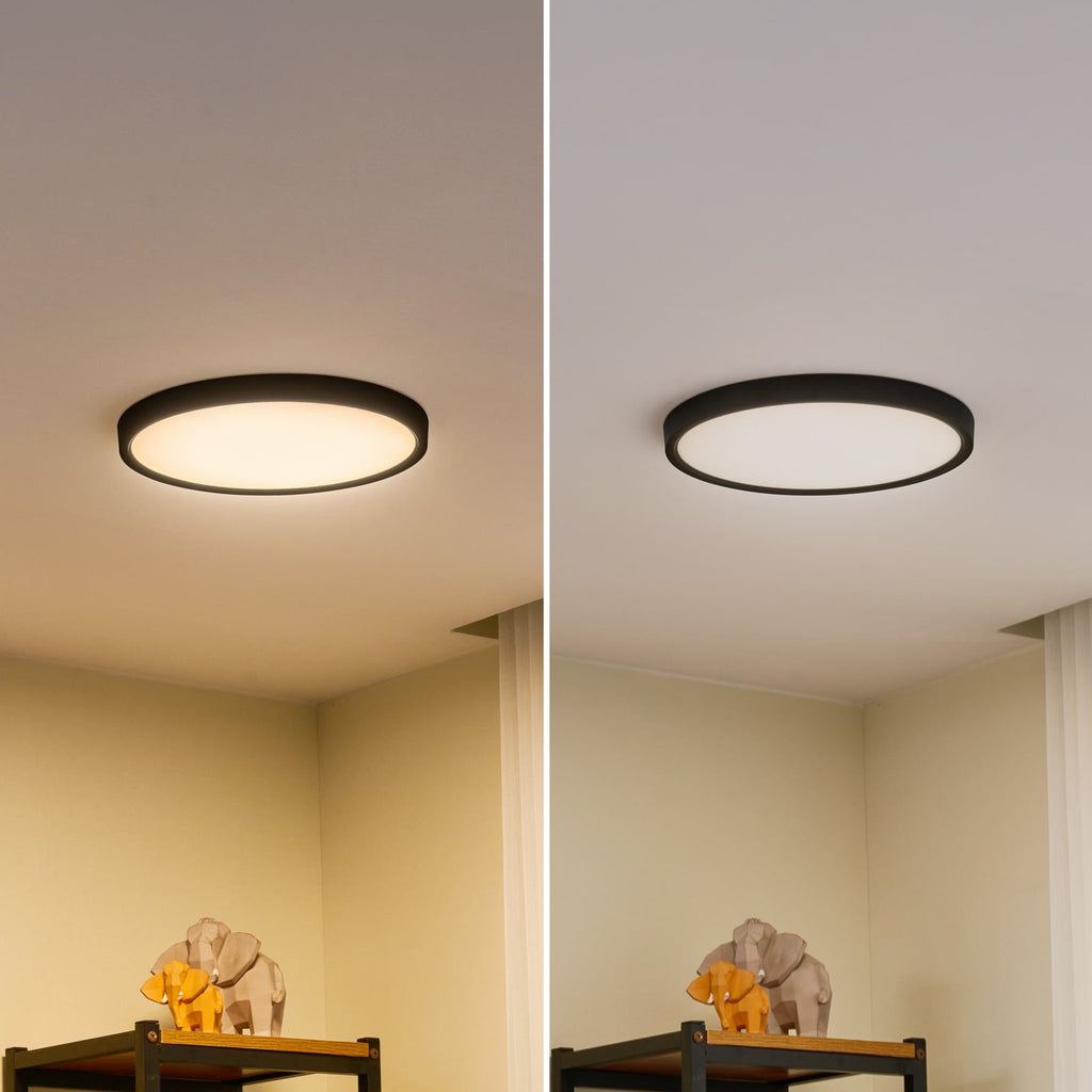 LED taklampe Pravin dimbar svart Ø30 cm 17W varmhvit med dimmerbryter