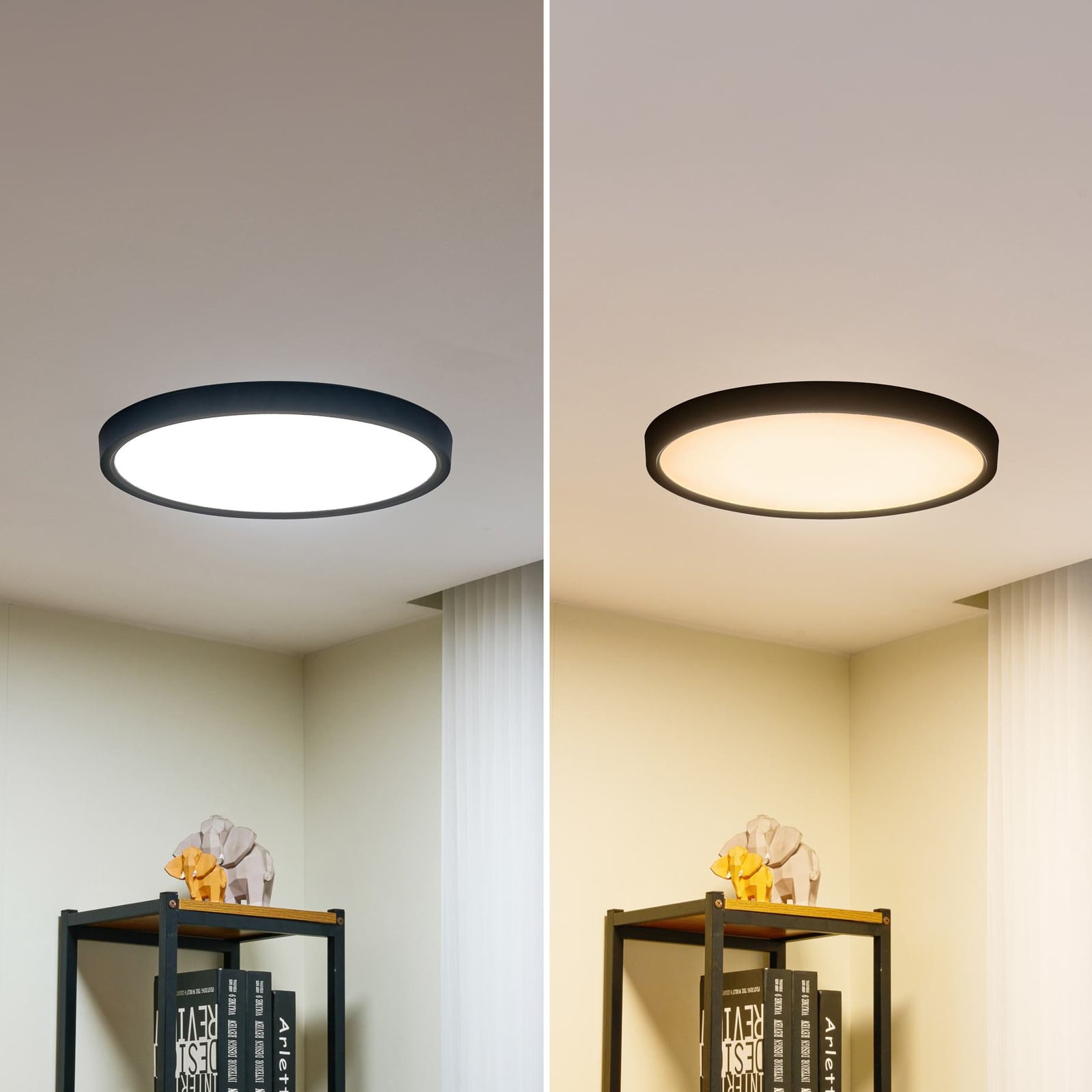 LED taklampe Pravin svart Ø50 cm oppheng og baldakin