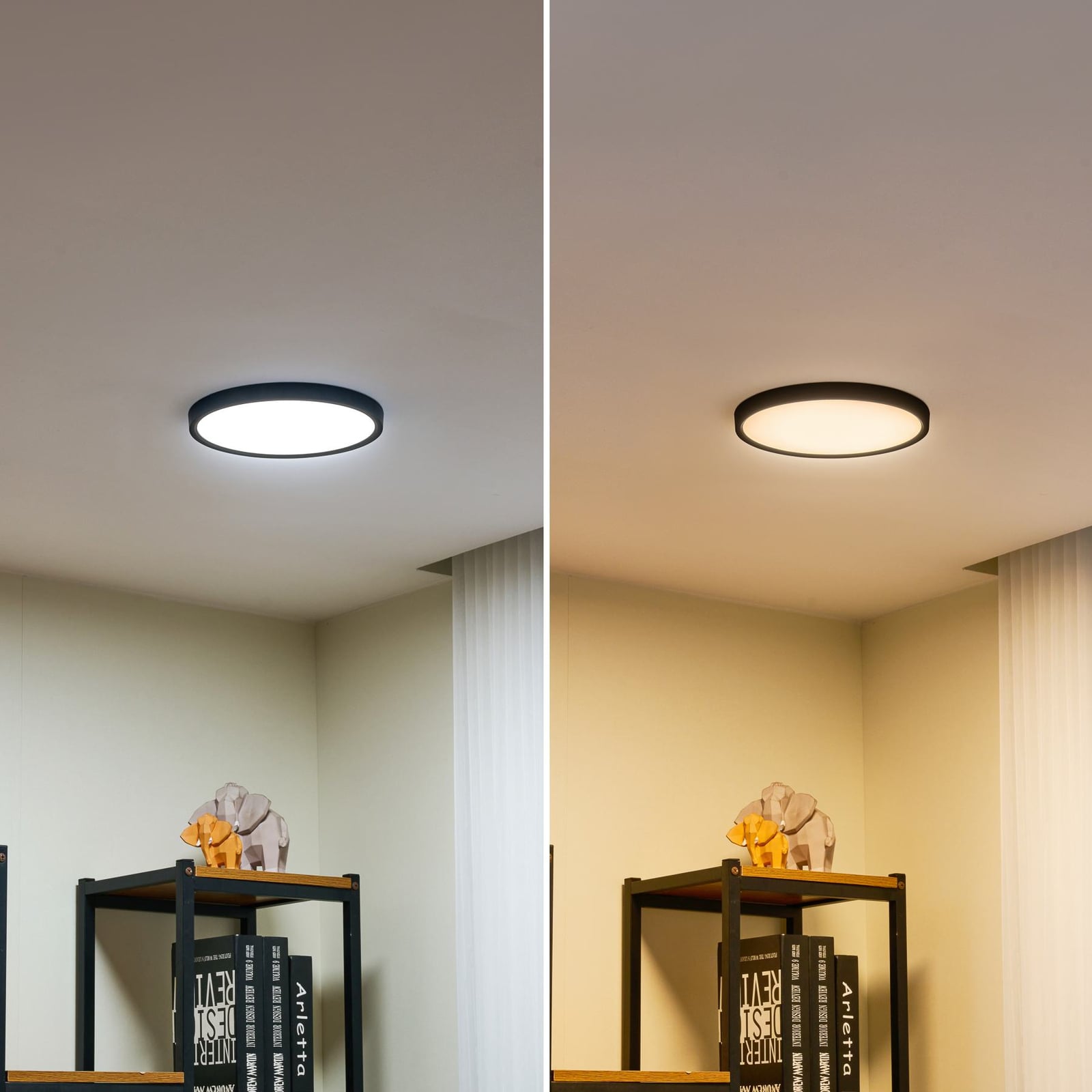 LED taklampe Pravin svart matt Ø23 cm CCT 11W i rommiljø