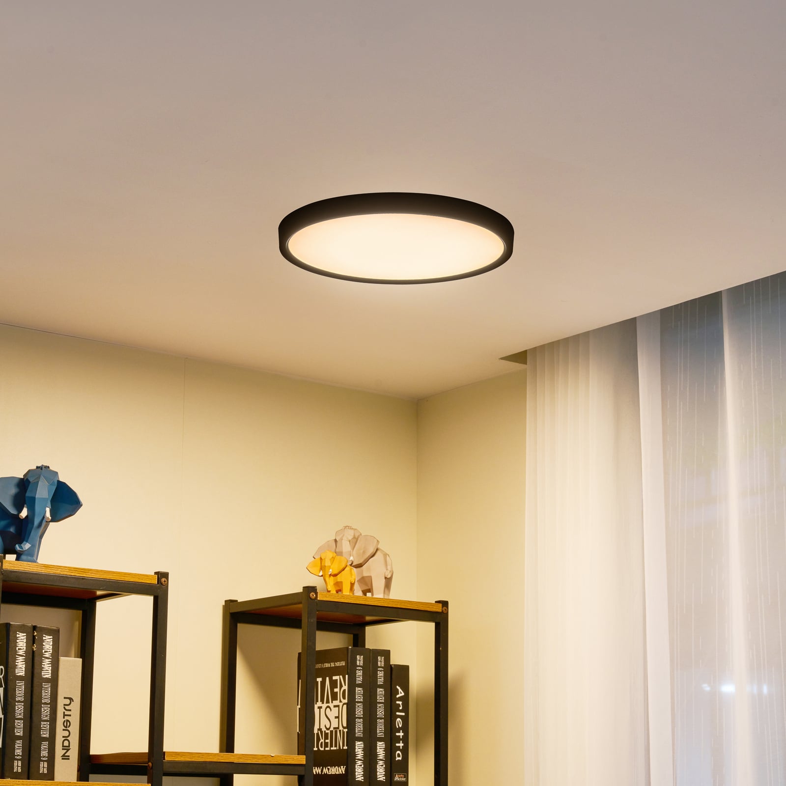 LED taklampe Pravin svart plast Ø40 cm 23W varmhvit forfra