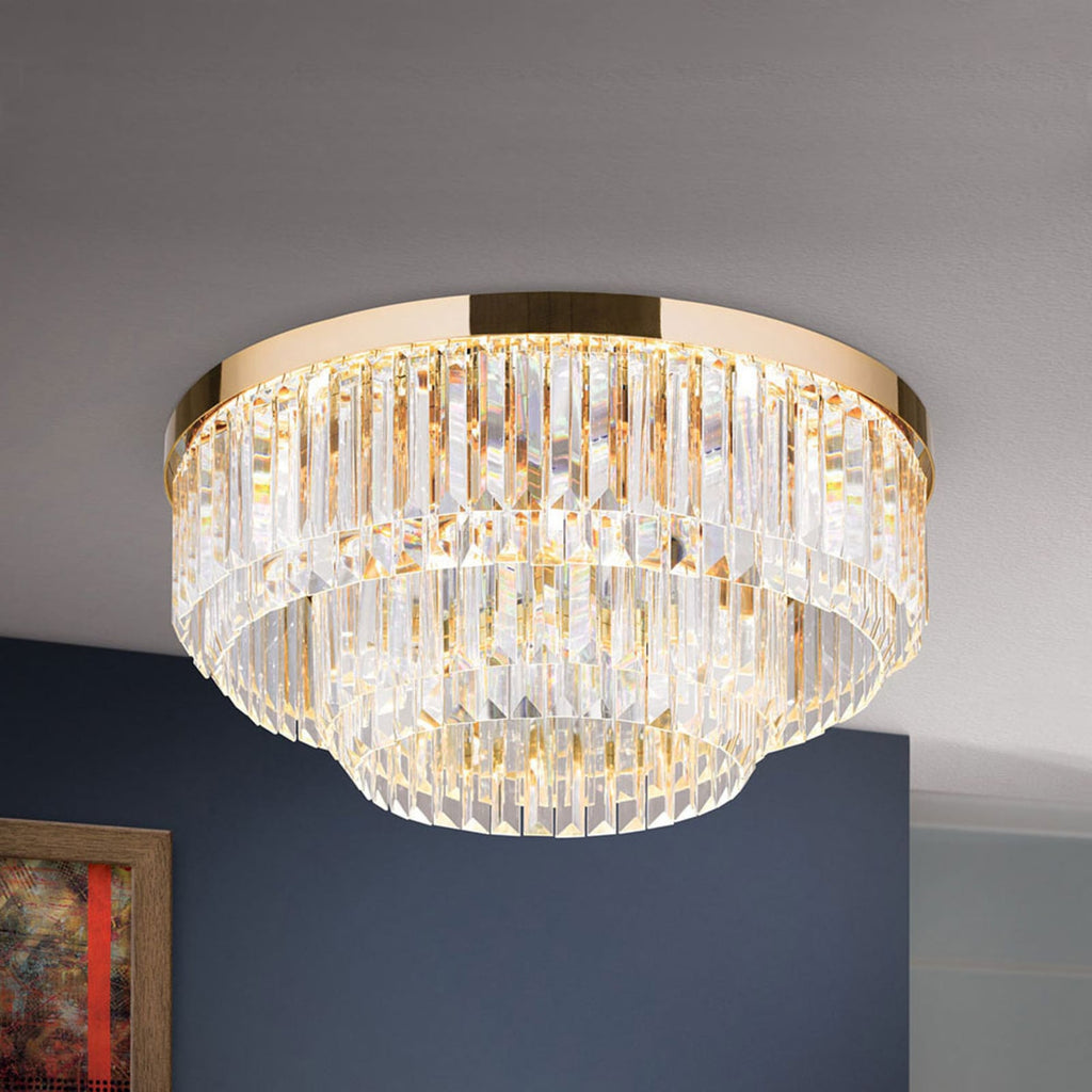 LED taklampe Prism dimbar krystallglass gull forfra