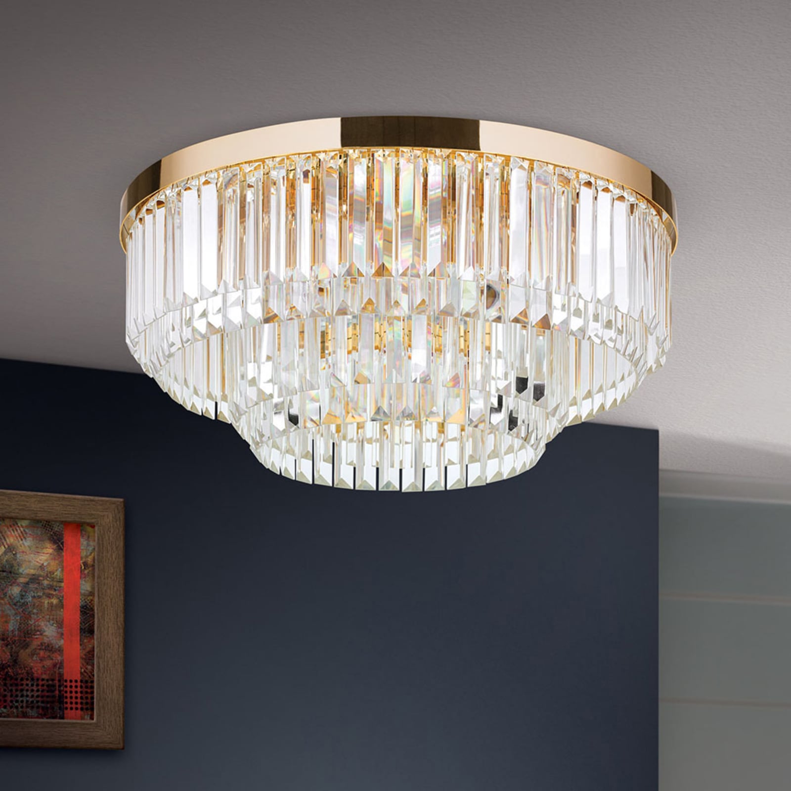 LED taklampe Prism dimbar krystallglass gull bakside