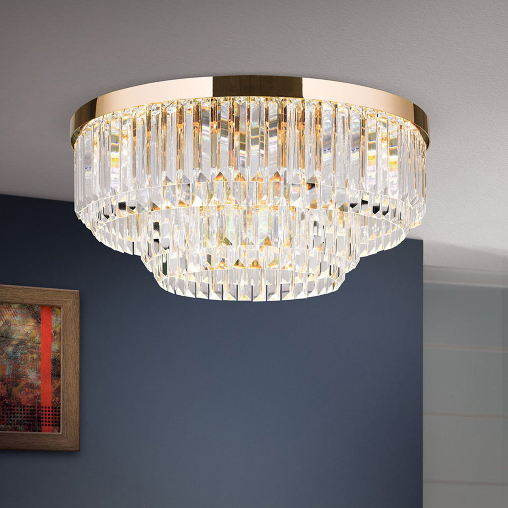 Detalj av krystallglass på LED taklampe Prism dimbar krystallglass gull