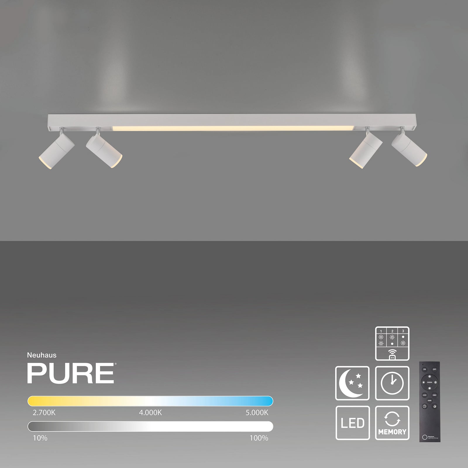 LED taklampe Pure Lines 120 cm CCT dimbar med lys i varm hvit