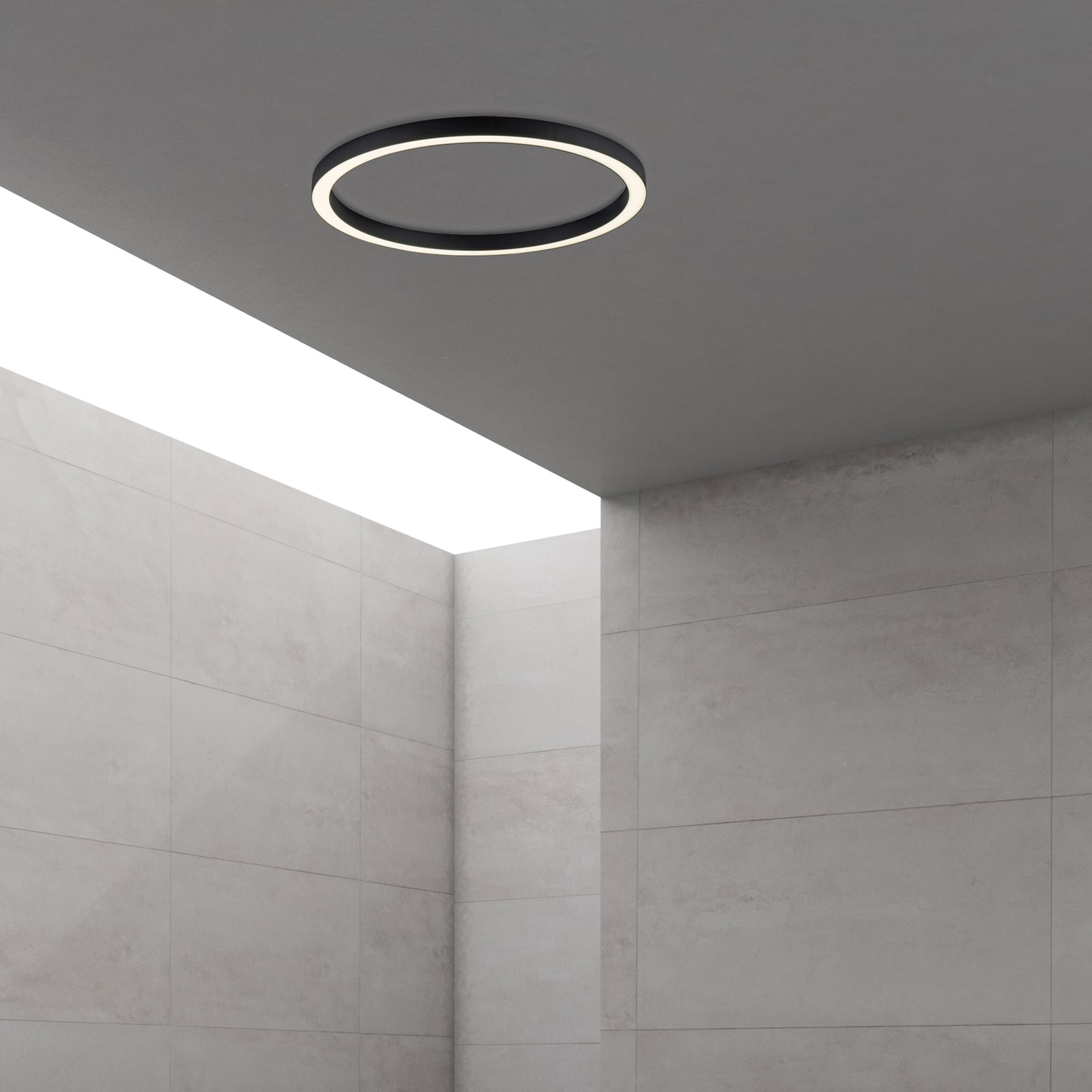 Montert LED taklampe PURE Lines Round CCT dimbar Ø70 cm antrasitt i rom