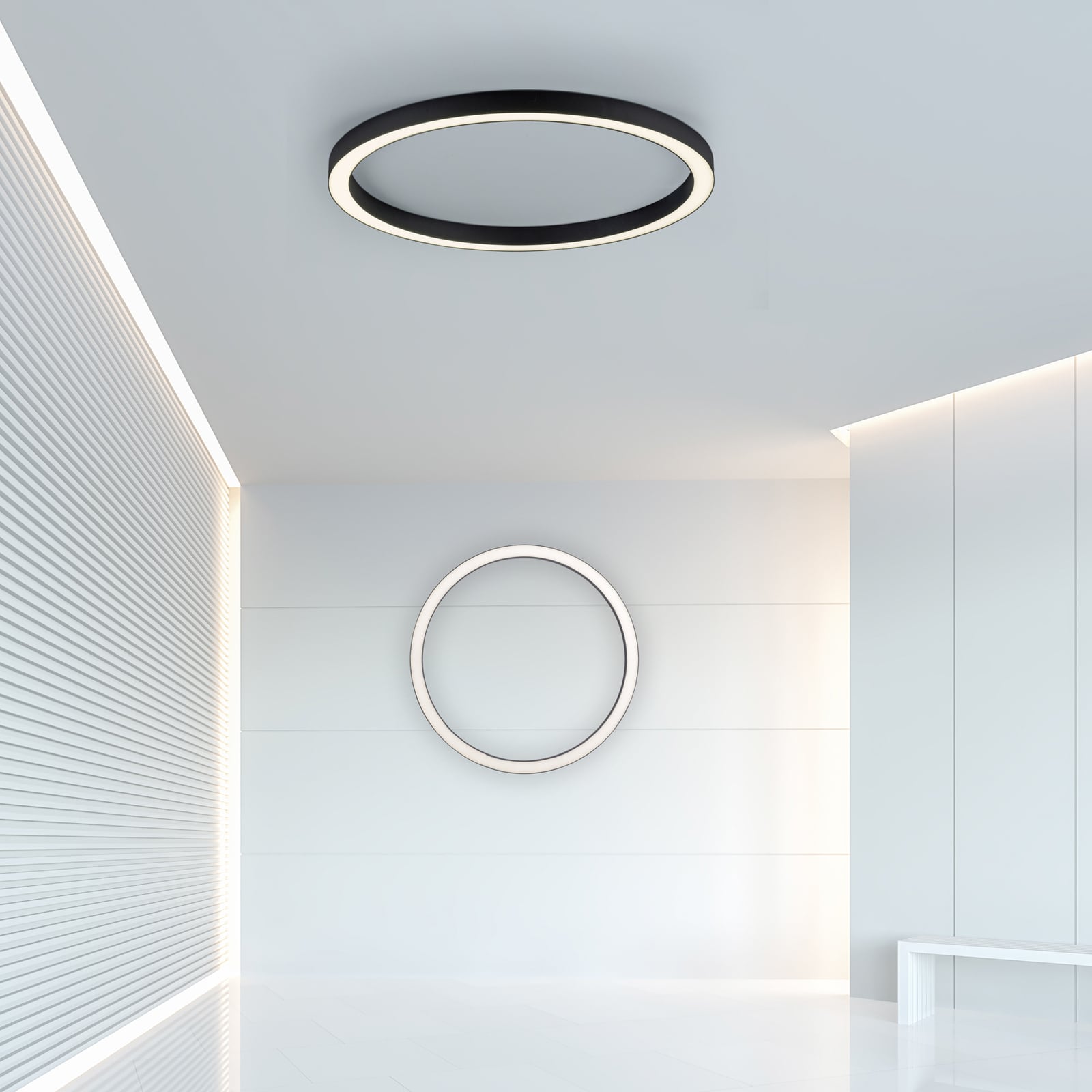 Nærbilde av lysdiffuser på LED taklampe PURE Lines Round CCT dimbar Ø70 cm antrasitt