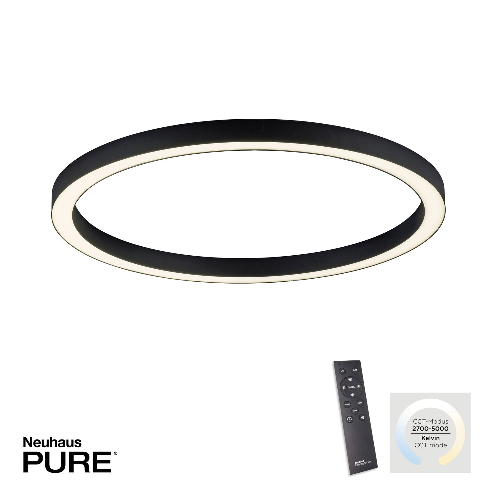 LED taklampe PURE Lines Round CCT dimbar Ø70 cm antrasitt sett fra siden