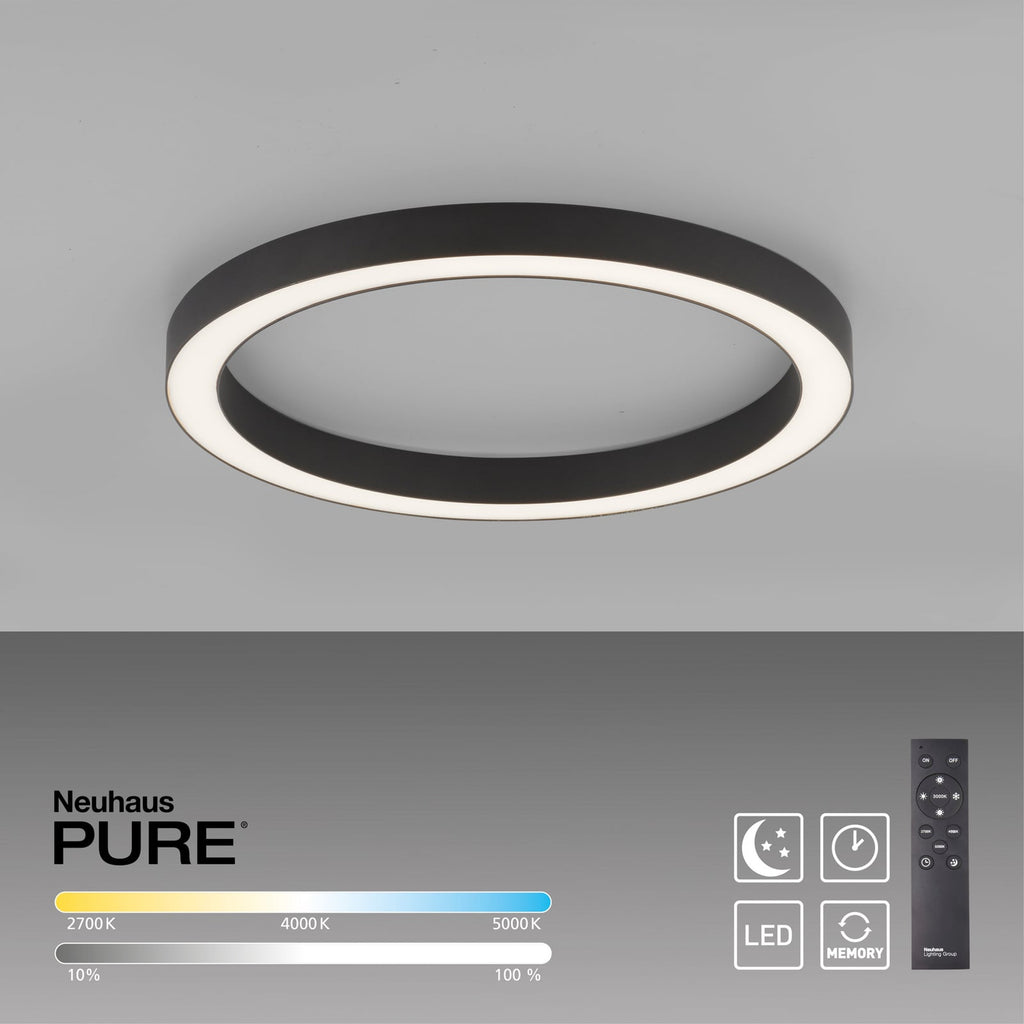 LED taklampe PURE Lines Round dimbar CCT Ø50 cm antrasitt med lys på