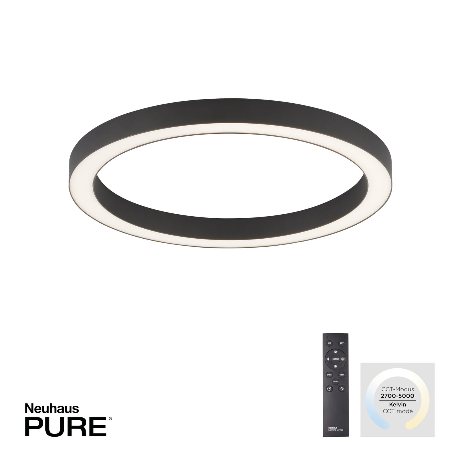 LED taklampe PURE Lines Round dimbar CCT Ø50 cm antrasitt i bruk