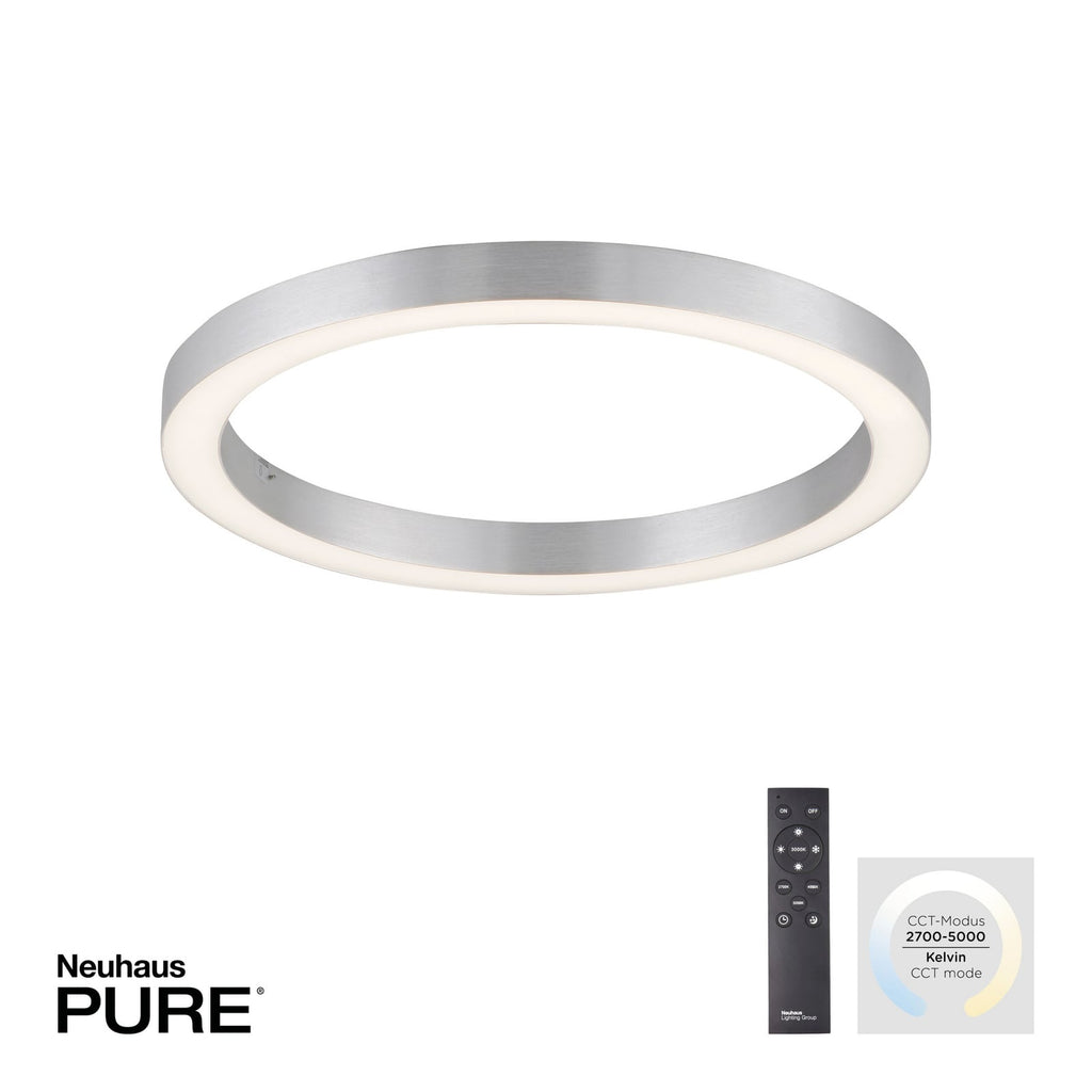 LED taklampe PURE Lines Round dimbar CCT Ø50 cm sølv lysstyrke demonstrasjon