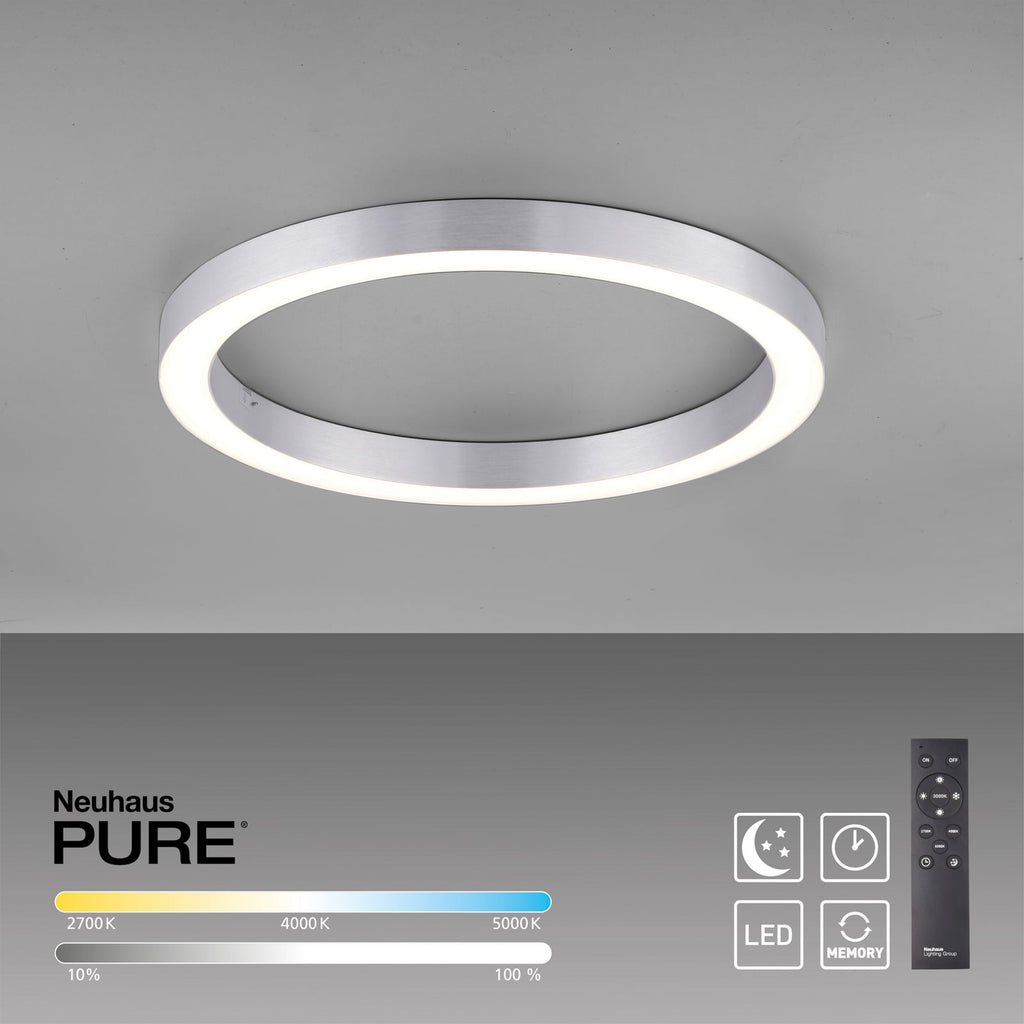 LED taklampe PURE Lines Round dimbar CCT Ø50 cm sølv aluminium og plast materiale