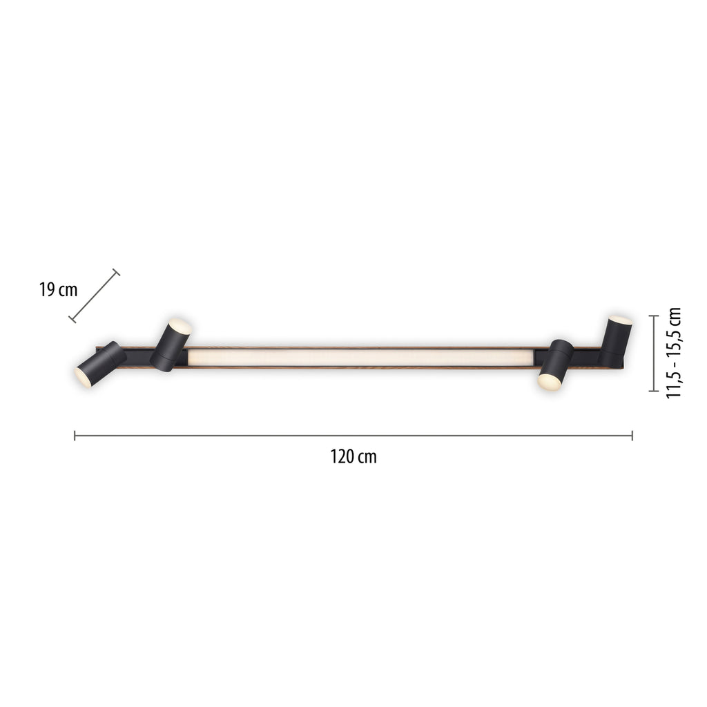 LED taklampe PURE Lines Spot dimbar med fjernkontroll 120 cm montert i rom