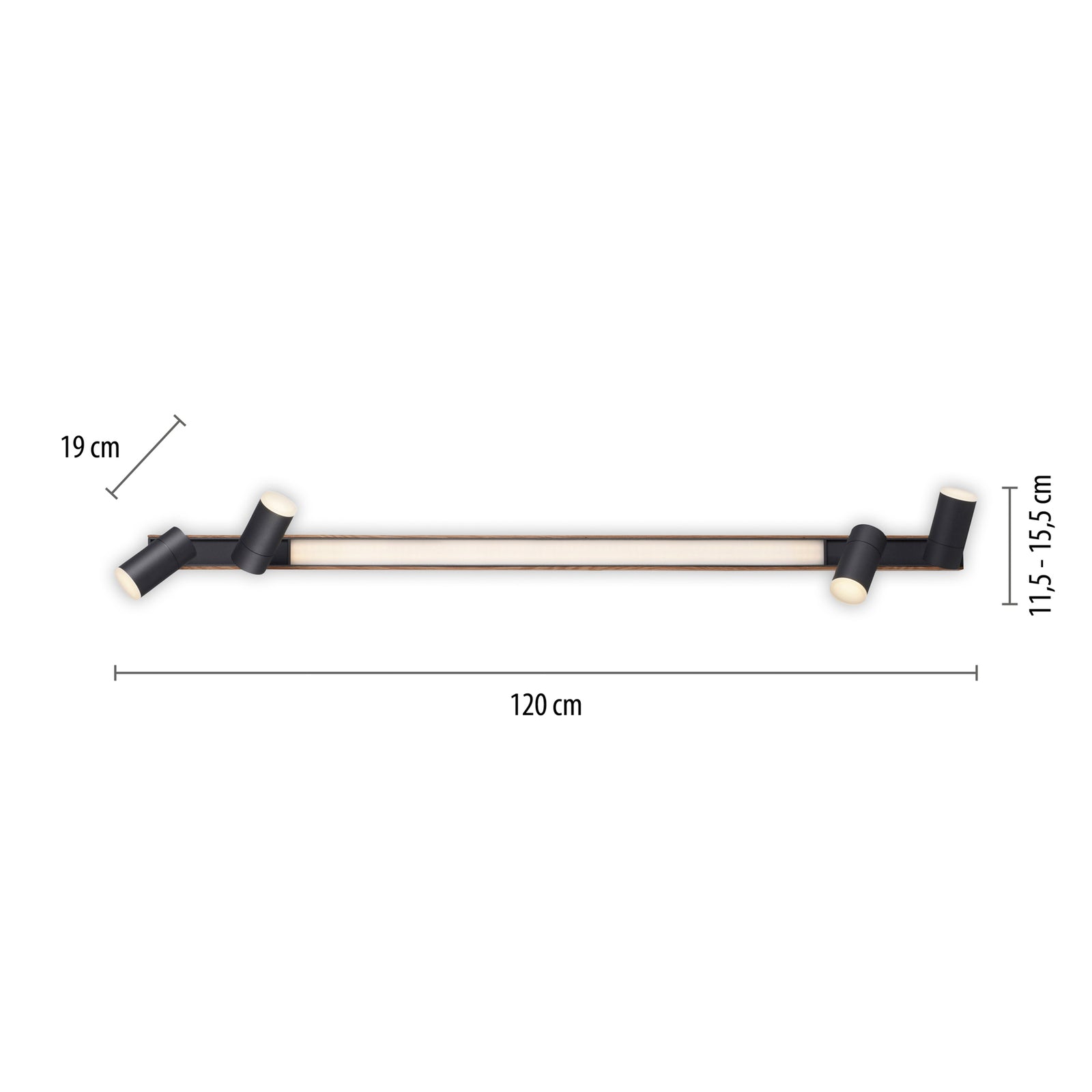 LED taklampe PURE Lines Spot dimbar med fjernkontroll 120 cm montert i rom