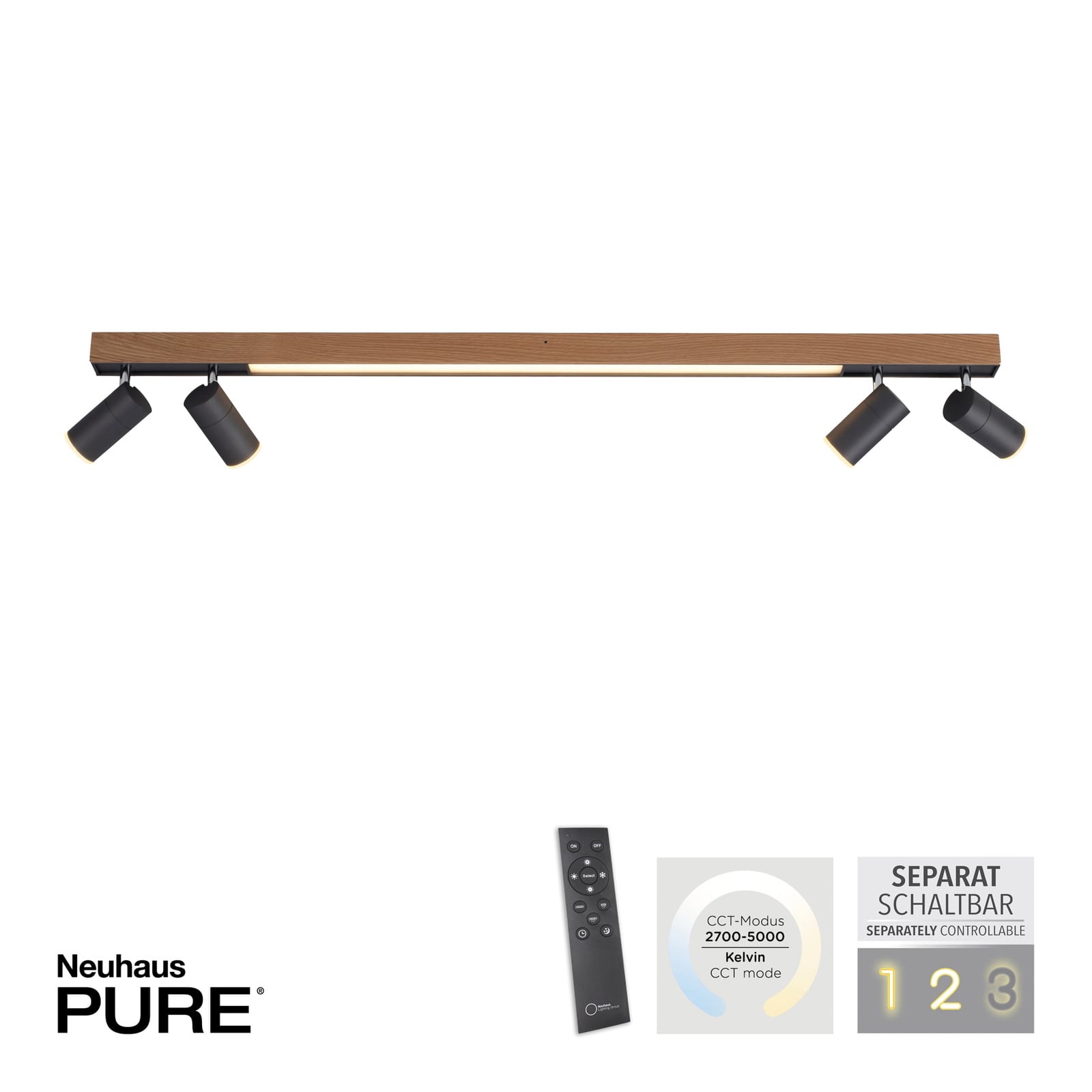 LED taklampe PURE Lines Spot dimbar med fjernkontroll 120 cm lys i varm hvit