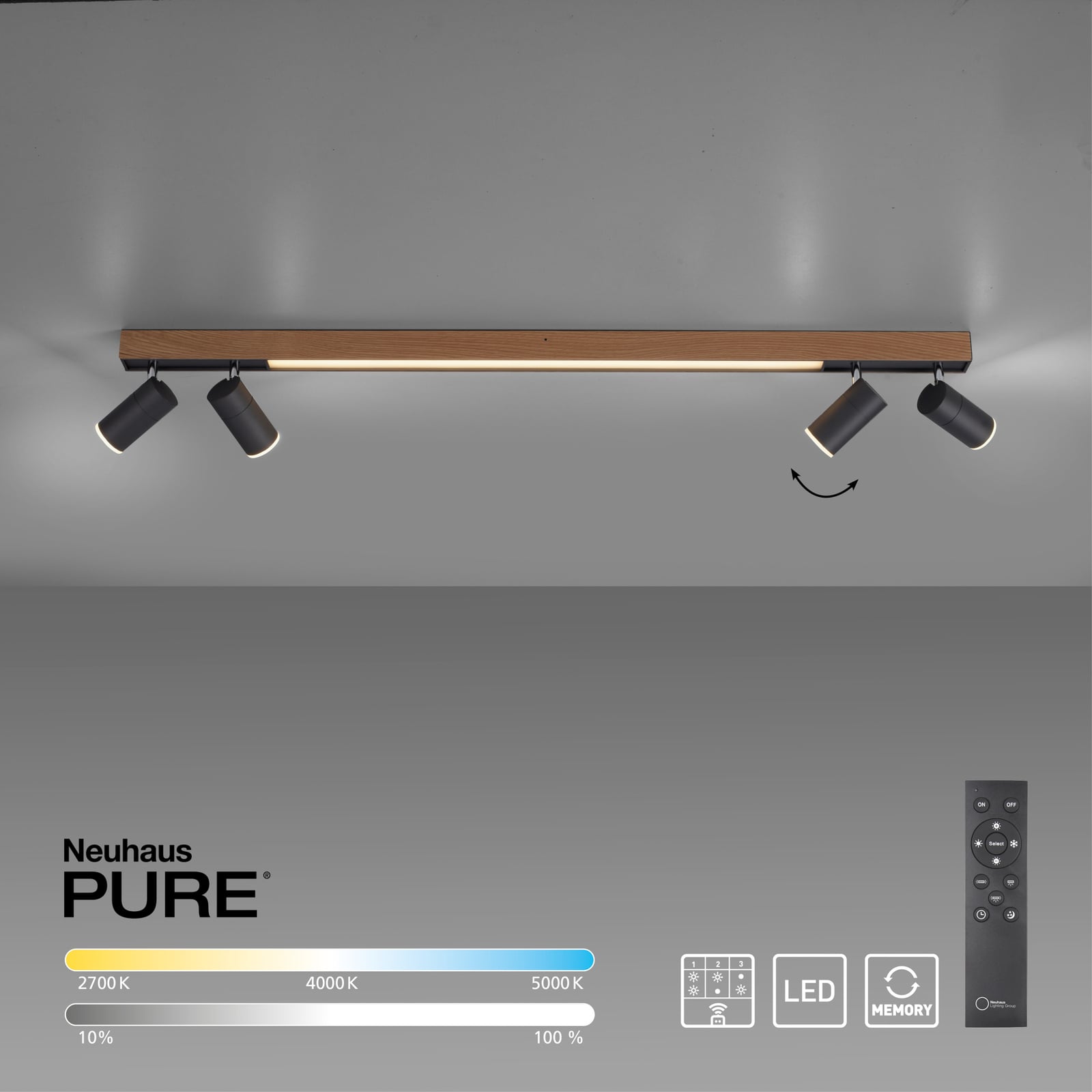 LED taklampe PURE Lines Spot dimbar med fjernkontroll 120 cm lys i universal hvit