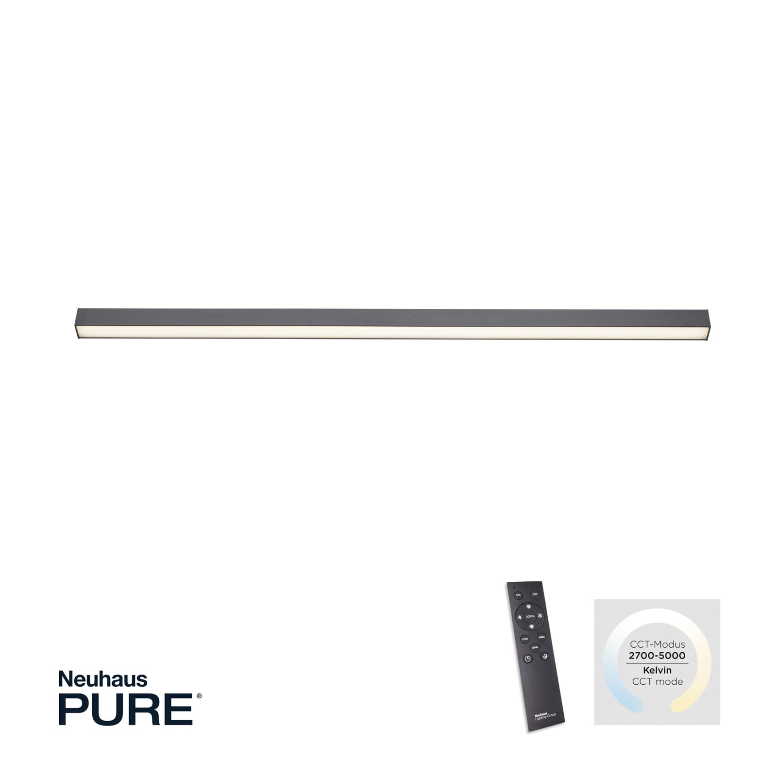 LED taklampe PURE Lines Straight grafitt med fjernkontroll