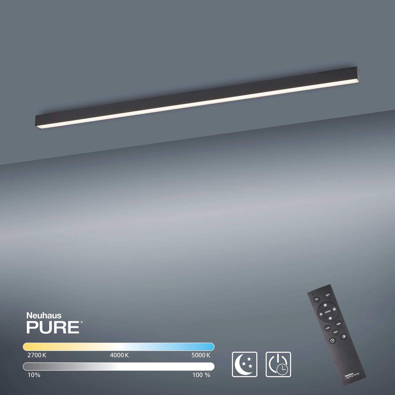 LED taklampe PURE Lines Straight grafitt lysmodus