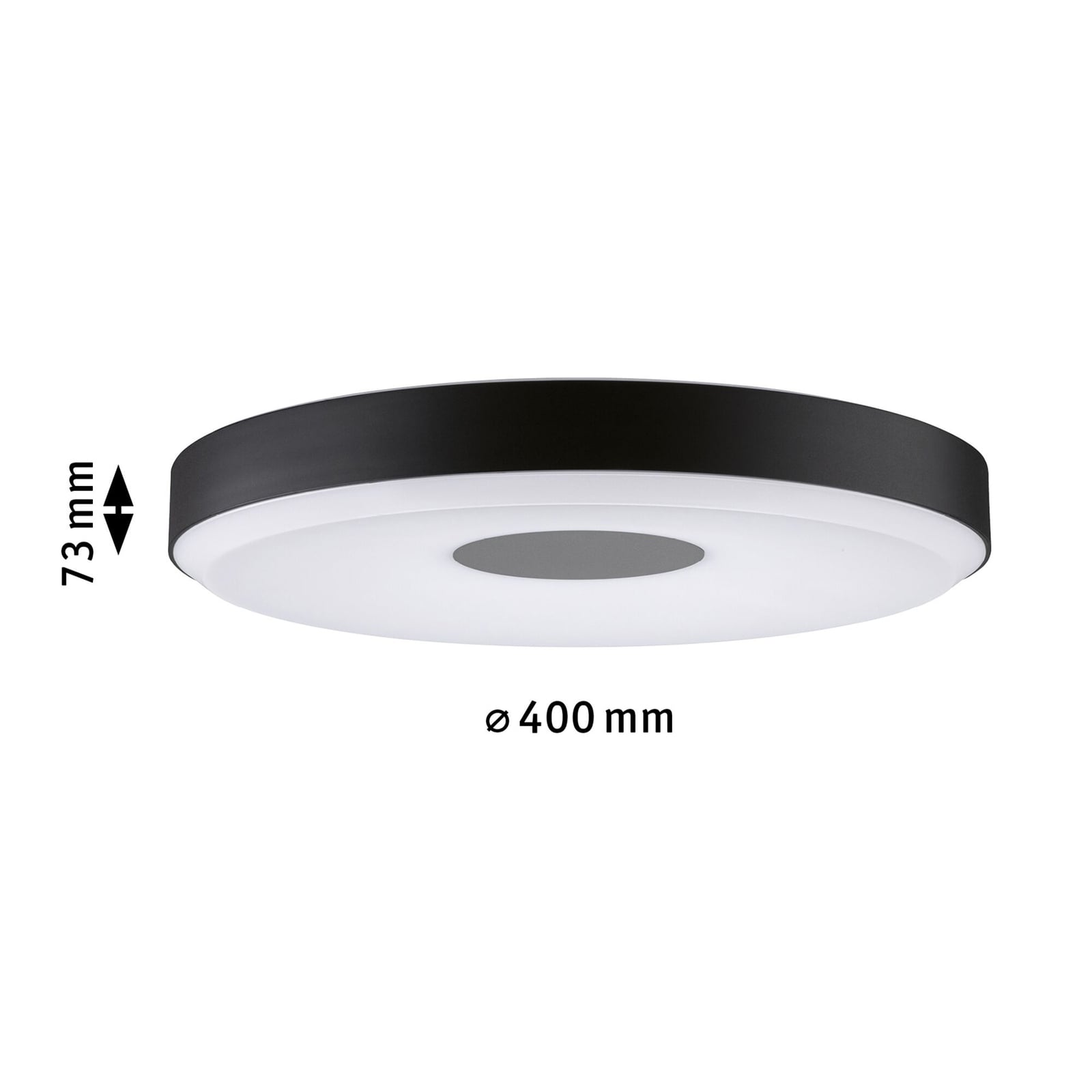 LED taklampe Puric Pane II dimbar svart Ø40 cm sett fra siden