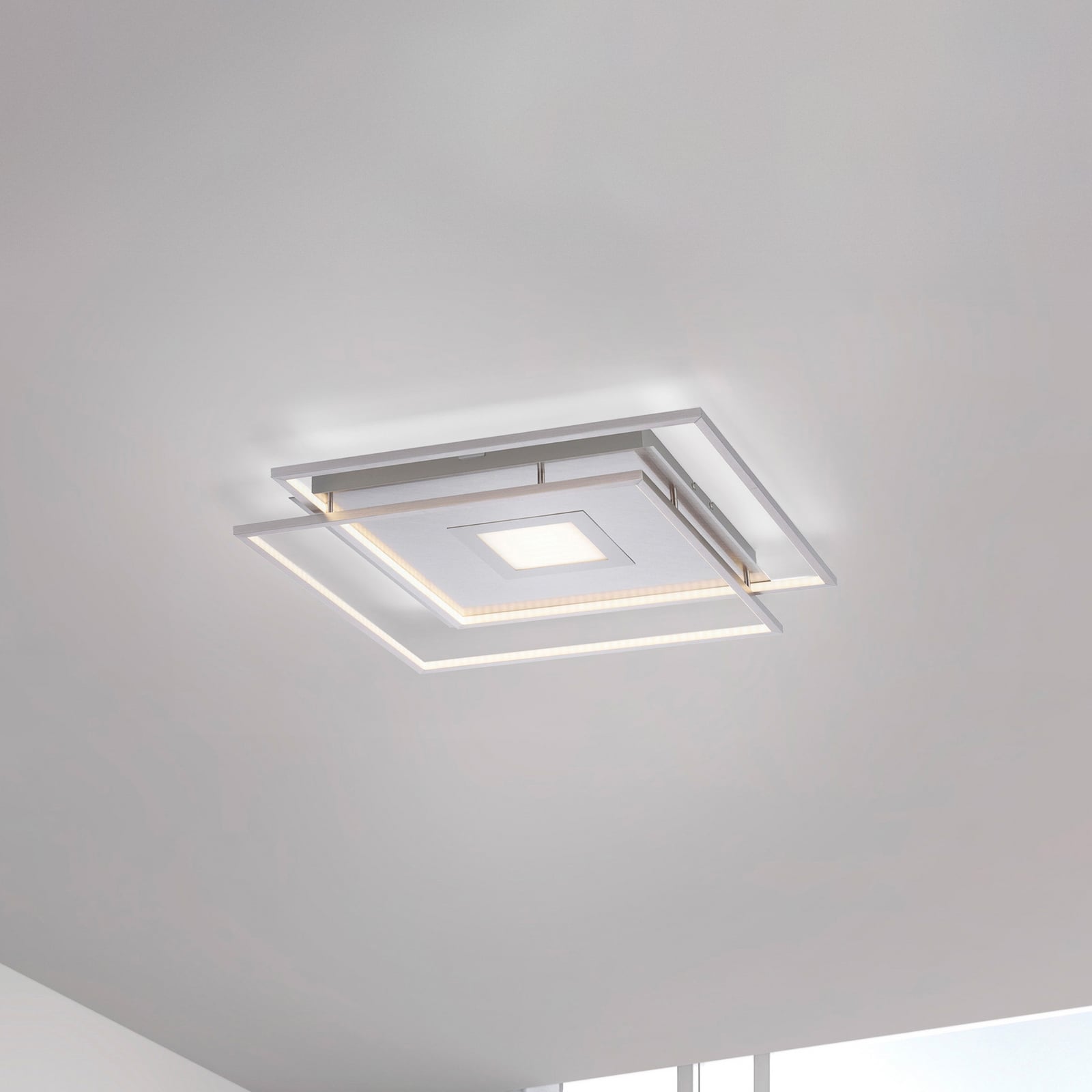LED-taklampe Q-AMIRA 60x60 cm CCT dimbar sølv Zigbee forfra