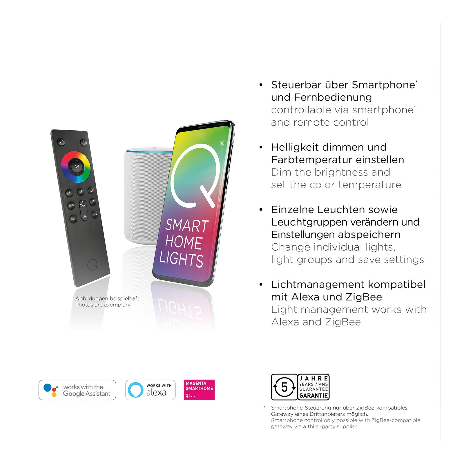 LED-taklampe Q-AMIRA 60x60 cm CCT dimbar sølv Zigbee Zigbee smart home integrasjon