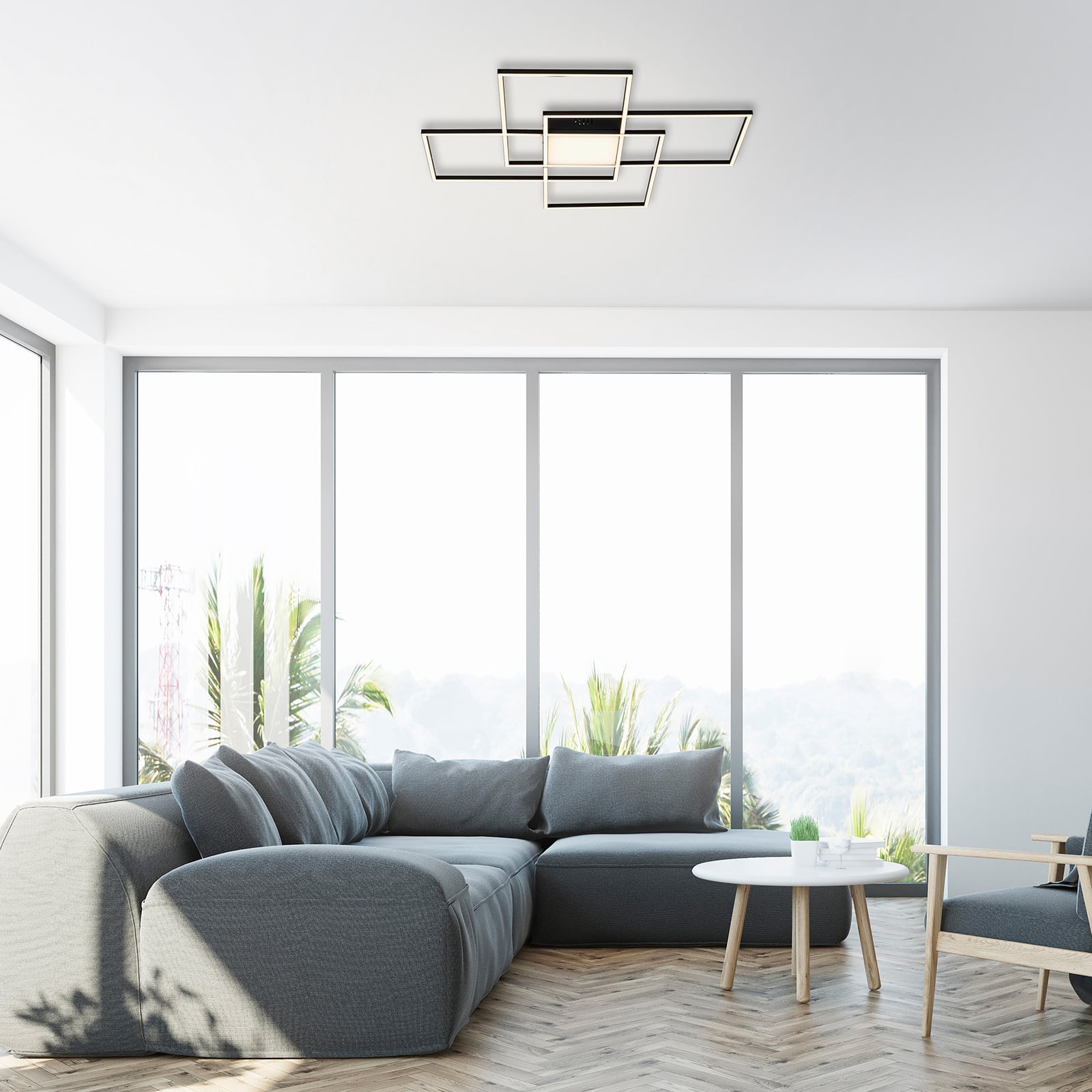 LED taklampe Q-ASMIN smart svart/hvit 80x80 cm bakside