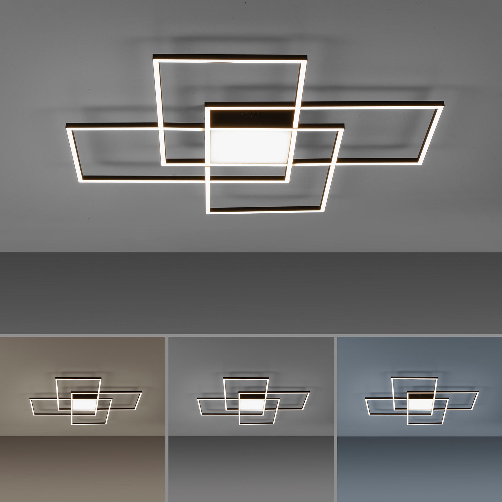 LED taklampe Q-ASMIN smart svart/hvit 80x80 cm nærbilde av fjernkontroll