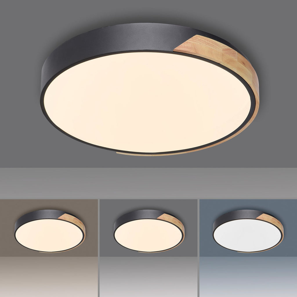 LED taklampe Q-BILA dimbar svart eik med fjernkontroll