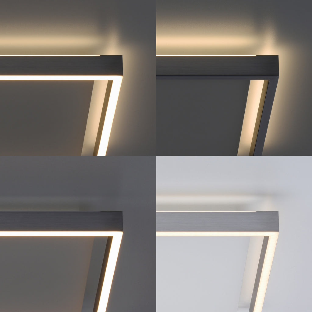 LED taklampe Q-KAAN dimbar Zigbee 45x45 cm sølv CCT pakning og innhold