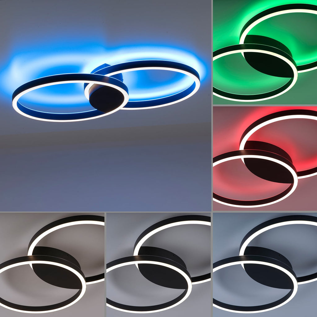 Sidebilde av LED taklampe Q-MARKO 2-lys rund CCT RGB dimbar Zigbee
