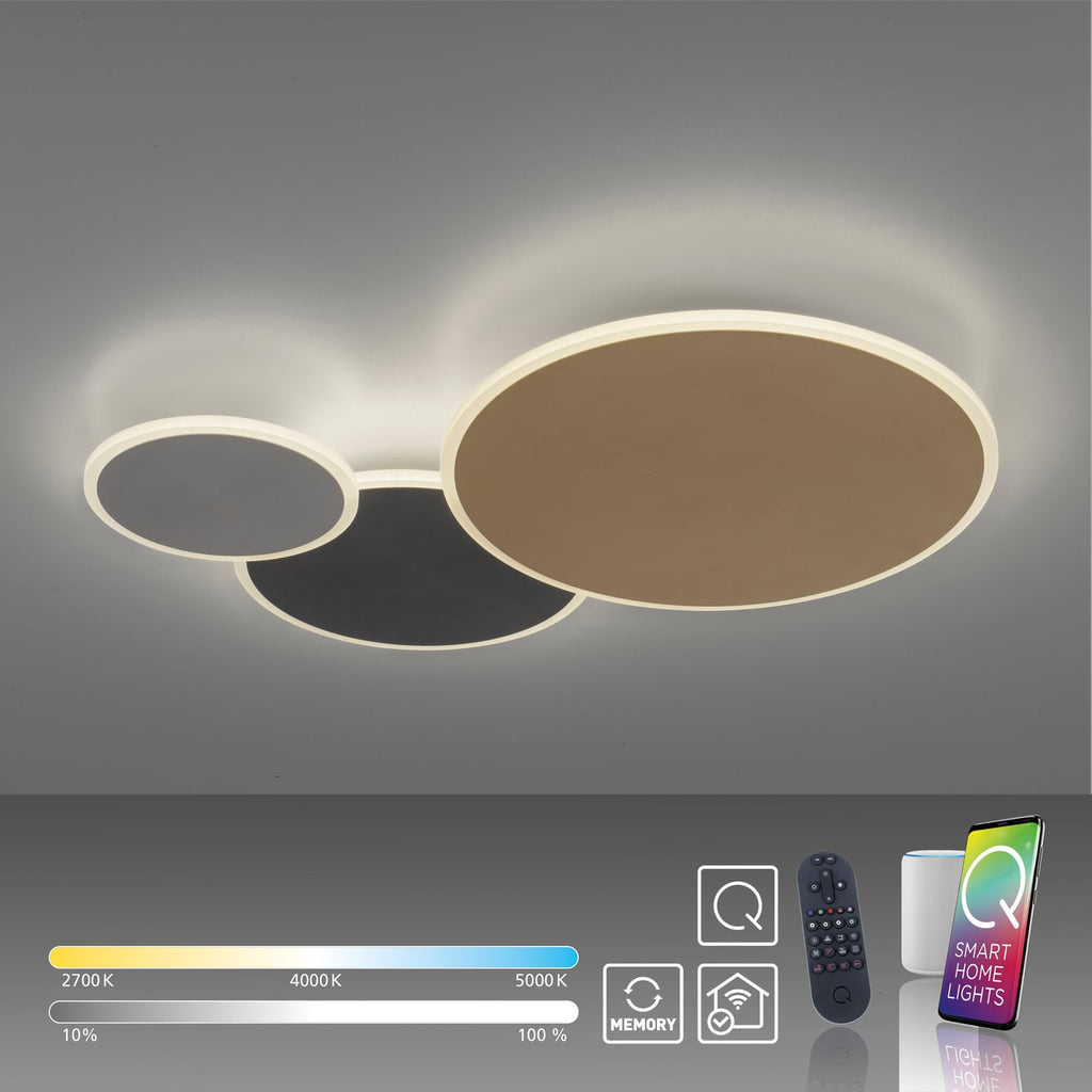LED taklampe Q-Piato 3-lys messing/antrasitt lysdetalj